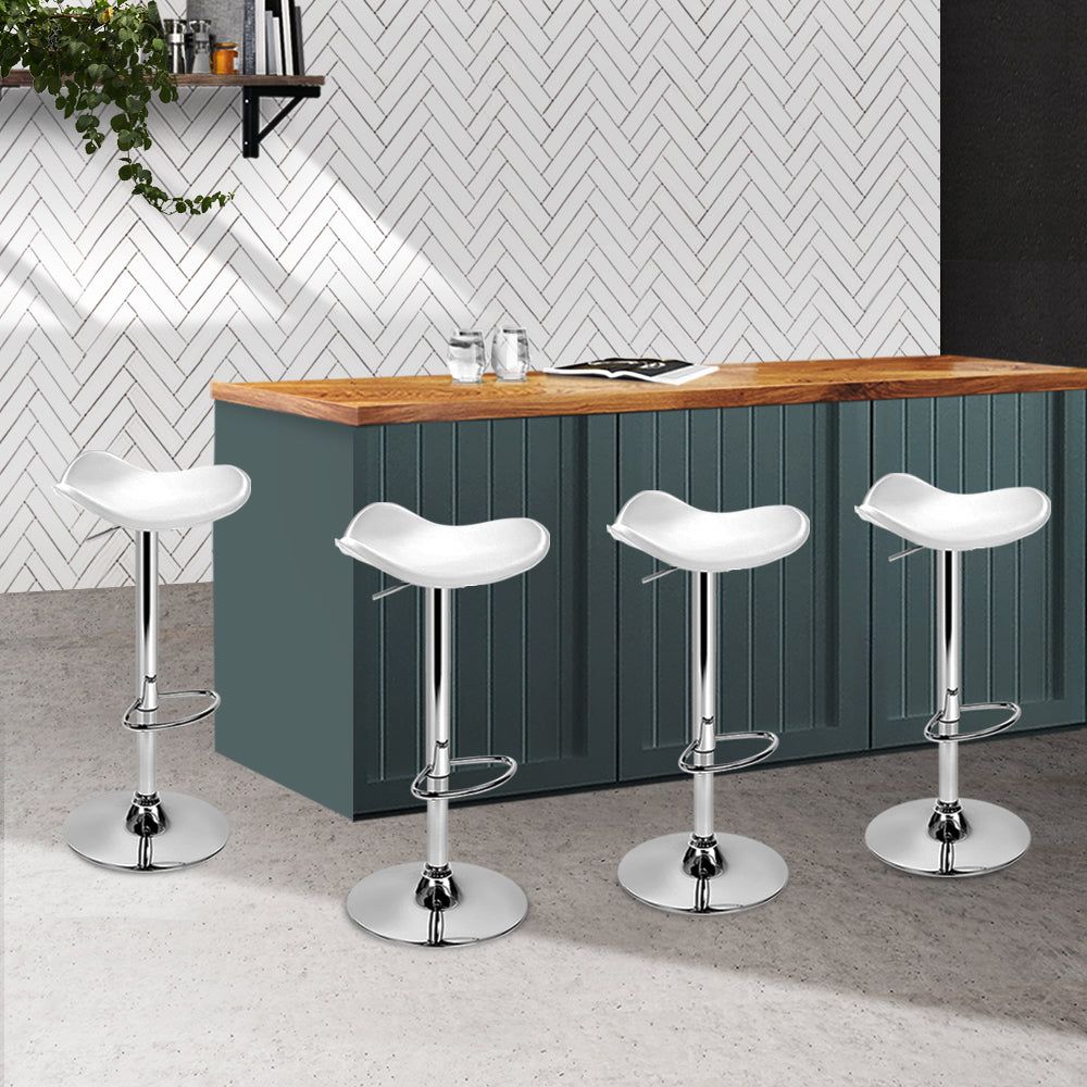 4 Bar Stools with Leather Upholstery & Gas Lift Mechanism in White - Perfect for Kitchen Islands, Bars & Dining Areas