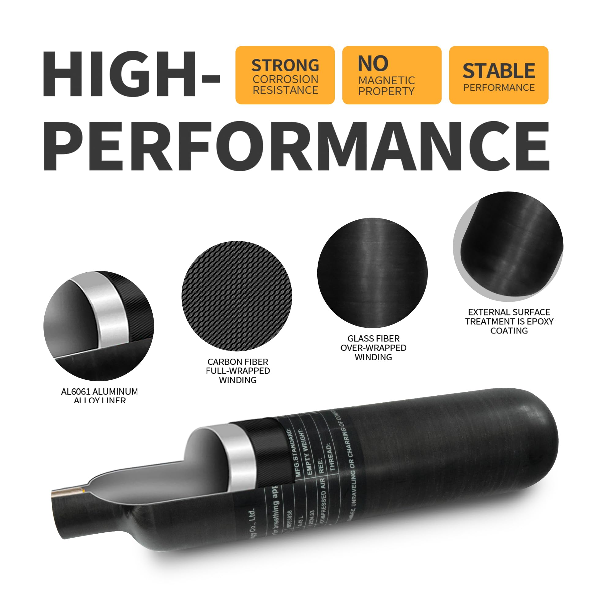 TUXING 4500Psi PCP Air Tank - 0.48L (29Cu in) Carbon Fiber HPA Cylinder for Paintball, Hunting & PCP Air Rifles - Compatible with Daystate & FX (M18x1.5 Thread) - Perfect for Outdoor Sports, Target Practice & Airgun Enthusiasts
