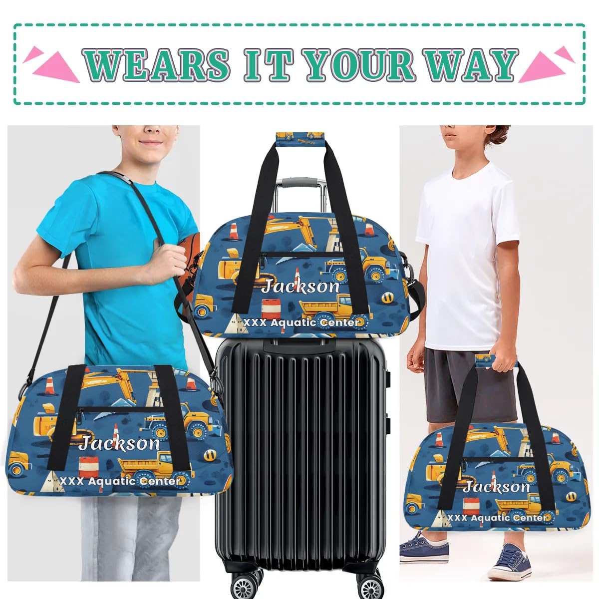 Custom Personalized Kids Gym Duffel Bags for Boys - Monogrammed Sports Training & Travel Weekender Bag with Name (11 Styles) - Perfect for School, Sports Practice, Sleepovers & Weekend Trips