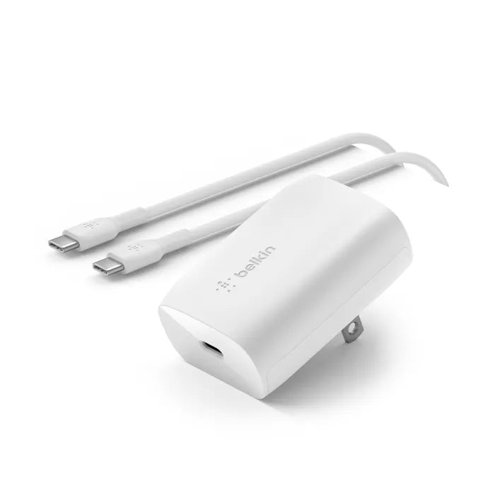 Belkin 30W USB C PD 3.0 PPS Wall Charger with USB C to USB C Cable - Fast Charging for iPhone 15/14/13, Samsung Galaxy, iPad, MacBook - Perfect for Home, Office & Travel