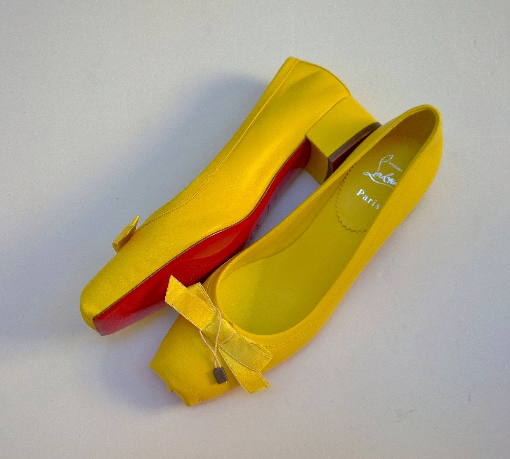 Christian Louboutin Mamaflirt 30mm Yellow Leather Ballerina Block Heel Pumps - Perfect for Weddings, Parties & Office Wear