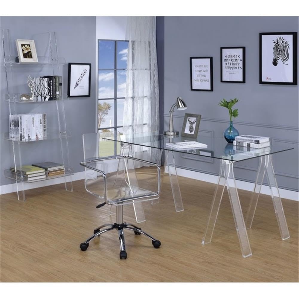 BOWERY HILL Modern 4-Shelf Clear Acrylic Ladder Bookcase - Stylish Storage for Living Room, Bedroom & Office - Display Books, Decor & Essentials
