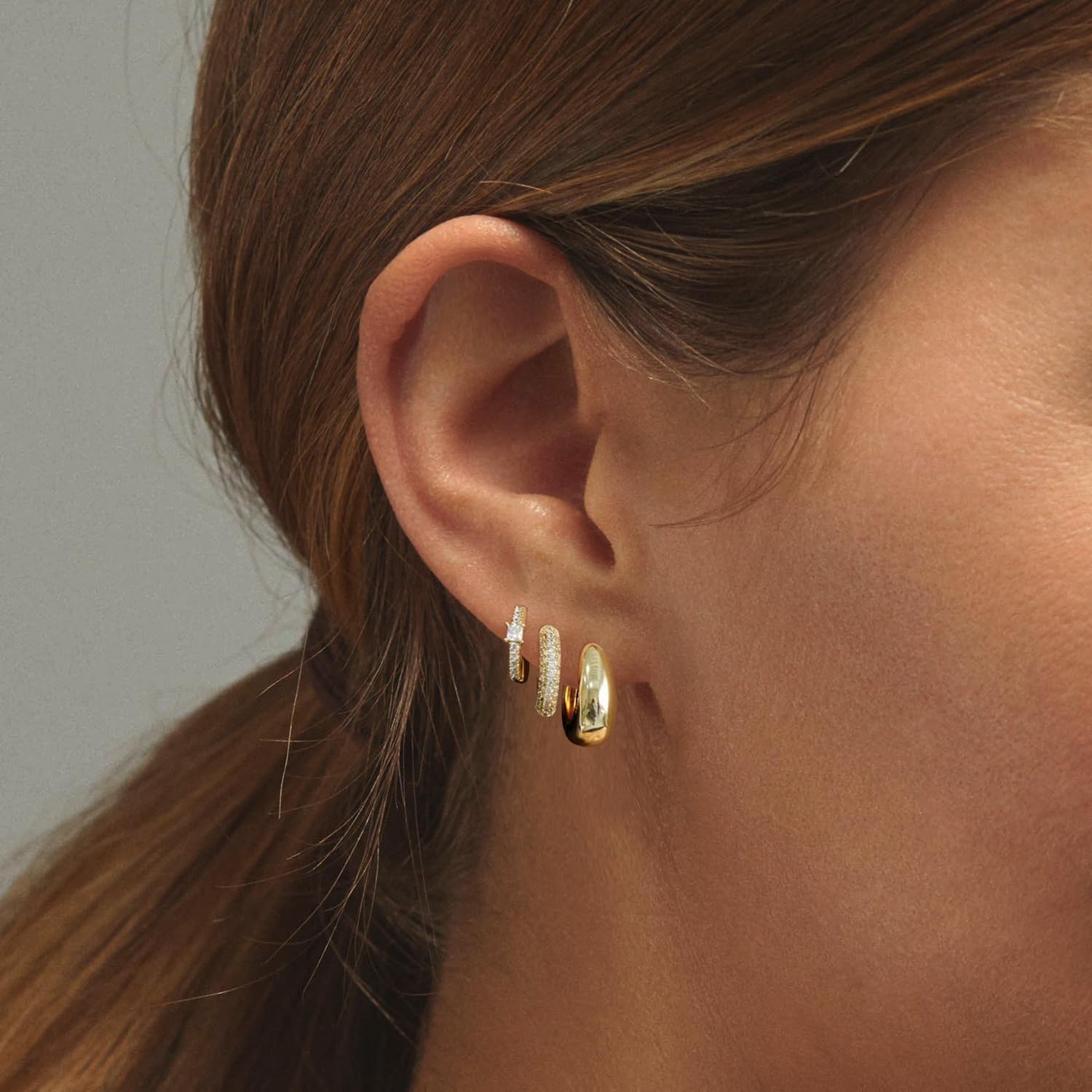 3 Pairs 14K Gold Plated Chunky Hoop Earrings for Women - Elegant Huggie Hoop Earring Set for Everyday Wear, Party & Gift Giving