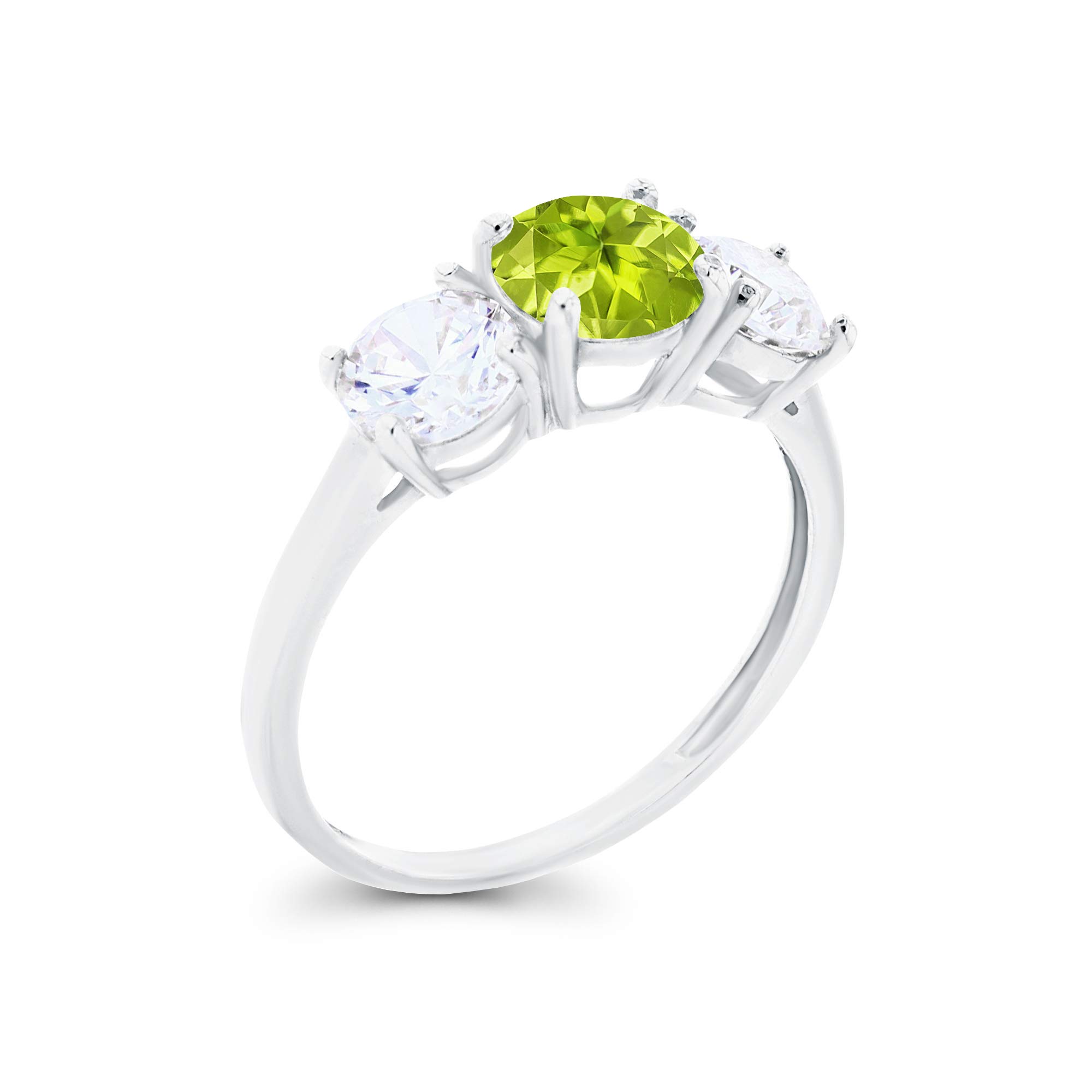 14K White Gold 5mm Genuine Birthstone & White Sapphire 3-Stone Engagement Ring for Women - Size 7 | Perfect for Proposals, Anniversaries & Special Occasions