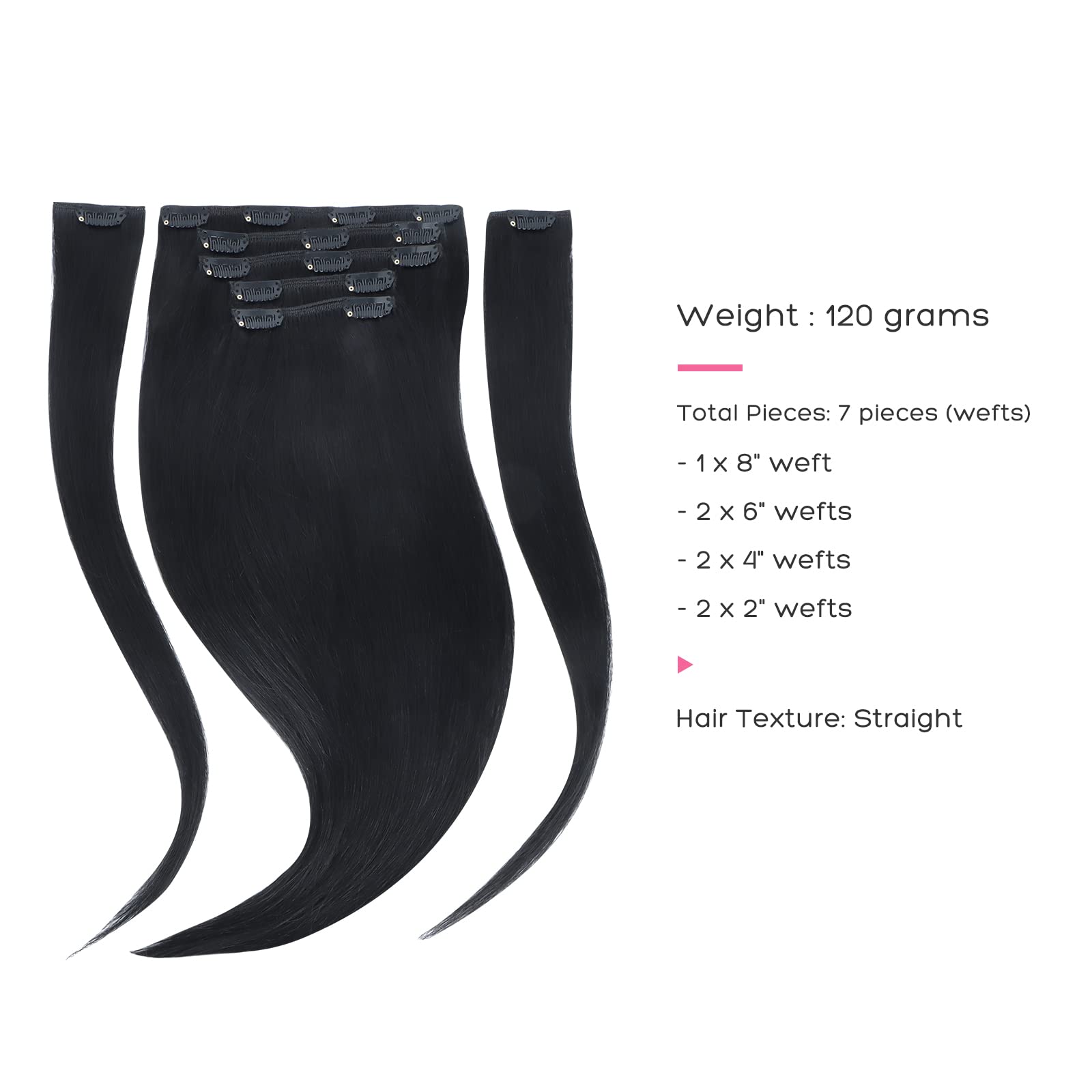 Marat Clip-In Human Hair Extensions 22 Inch Jet Black Straight 120g - Perfect for Parties, Weddings & Daily Styling