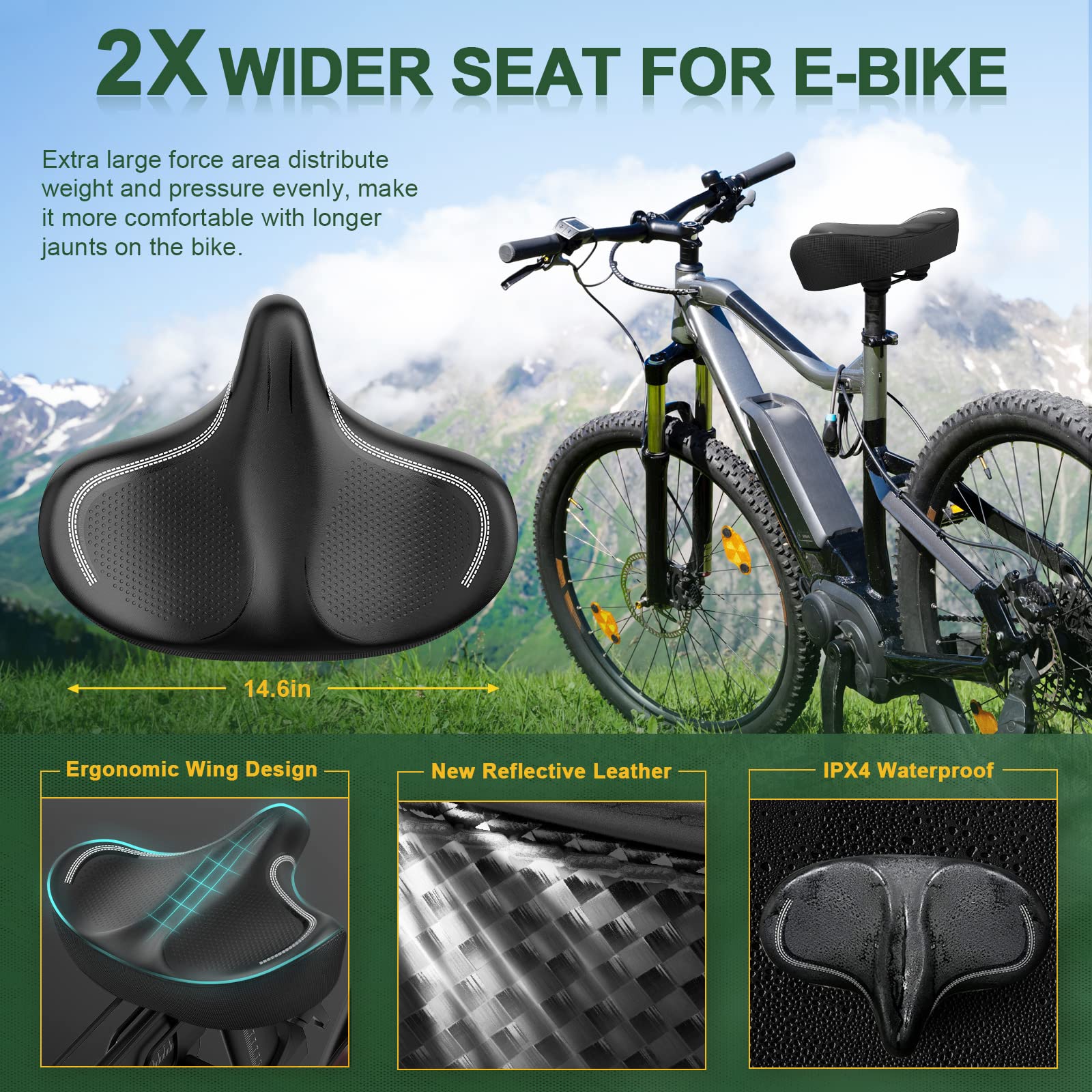 **Extra Wide Comfort Memory Foam Bike Seat - Noseless Oversized Bicycle Saddle Replacement for Electric, Exercise, Cruiser & Road Bikes - Ideal for Men & Women - Perfect for Long Rides, Commuting & Outdoor Cycling**