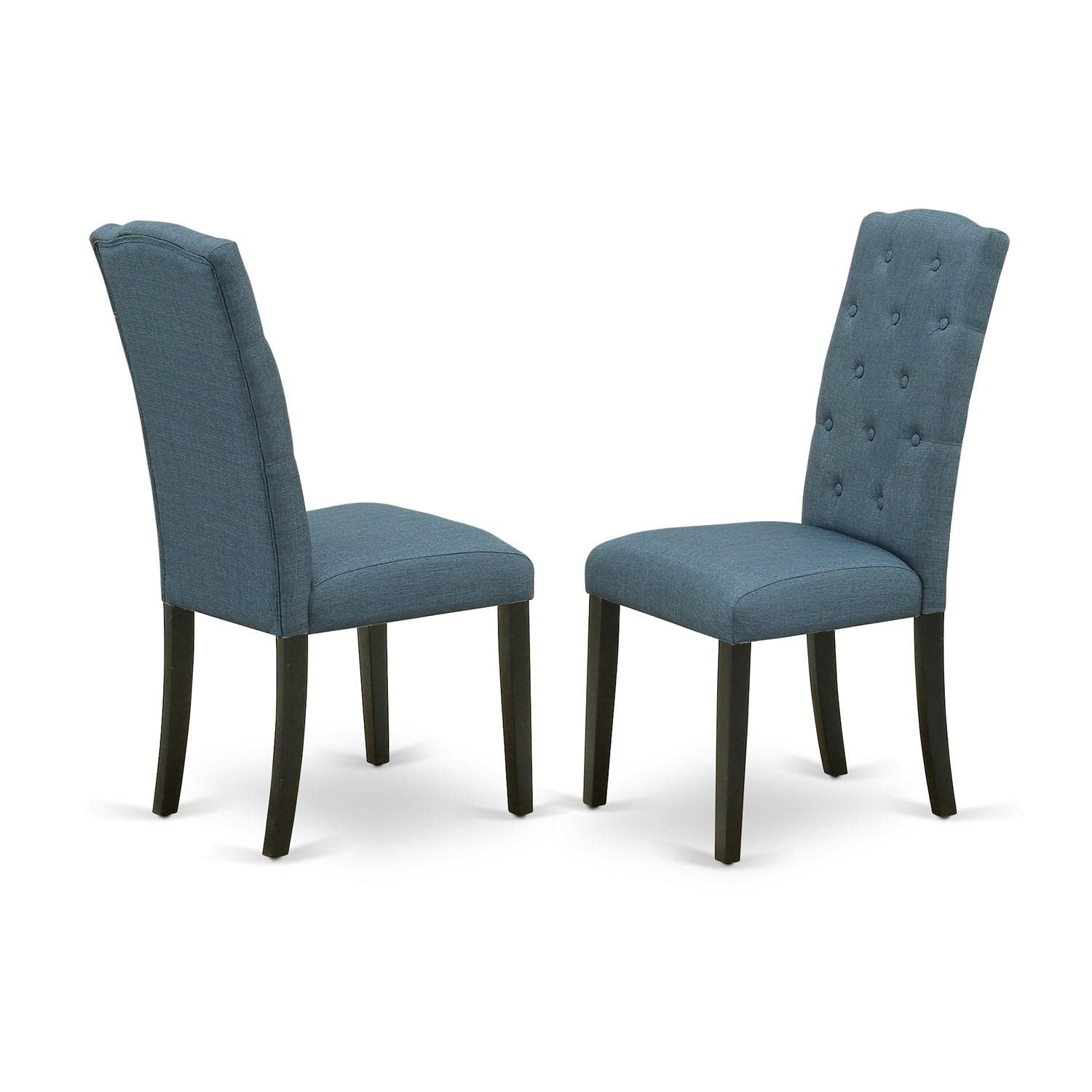 East West Furniture SHCE5-BLK-21 5-Piece Round Kitchen Dining Set for 4 - 42x42 Inch Black Pedestal Table with 4 Blue Linen Fabric Chairs - Perfect for Small Spaces, Breakfast Nooks & Cozy Apartments
