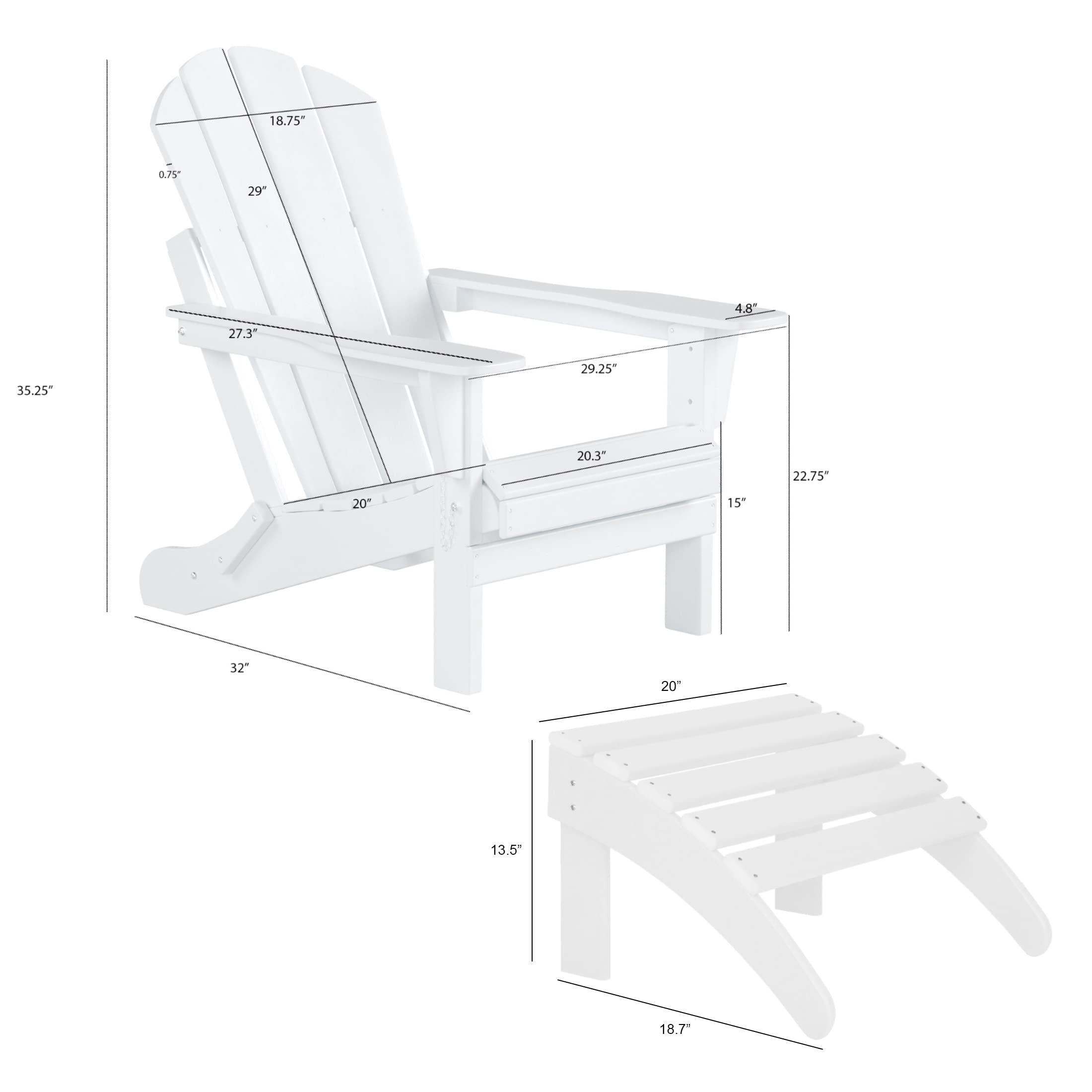 WestinTrends Malibu 2-Piece Outdoor Lounge Chair Set with Ottoman - All-Weather Poly Lumber Adirondack Chairs for Patio, Poolside, Garden, Backyard & Beach - Dark Green - Perfect for Relaxing in Sun or Shade