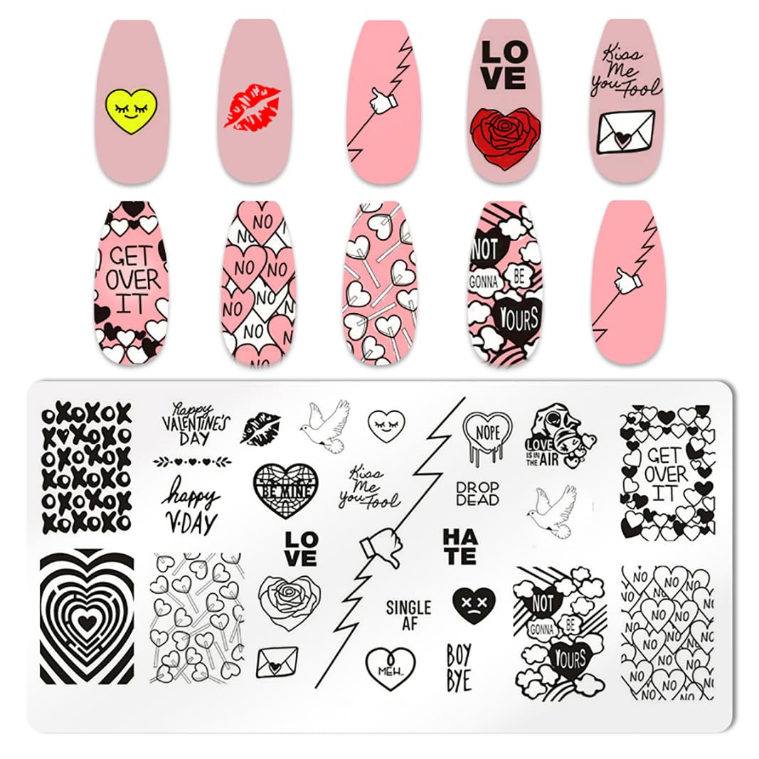 6pcs Valentine's Day Love Heart Nail Stamping Plates Kit - Romantic Heart Image Designs for Nail Art, DIY Manicure Tools for Women | Perfect for Valentine's Gifts, Date Nights & Bridal Nail Designs