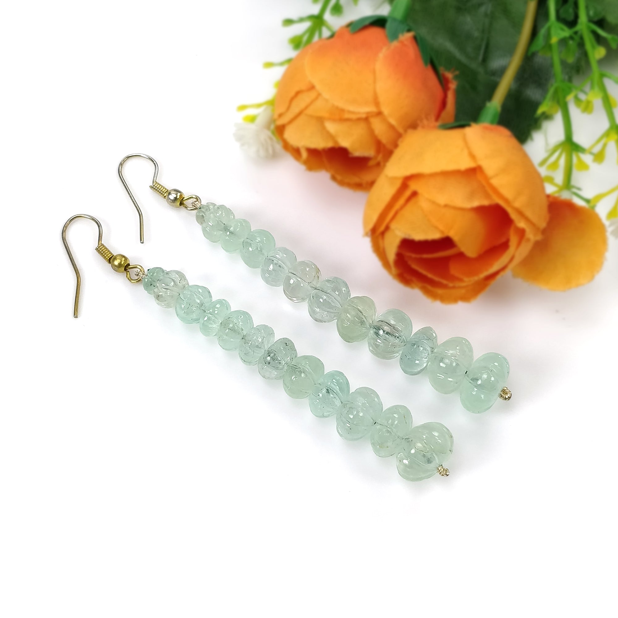 Natural Untreated Emerald Gemstone 925 Sterling Silver Beaded Hook Earrings - 56.25gms Melon Beads for Women | Perfect for Weddings, Parties & Special Occasions