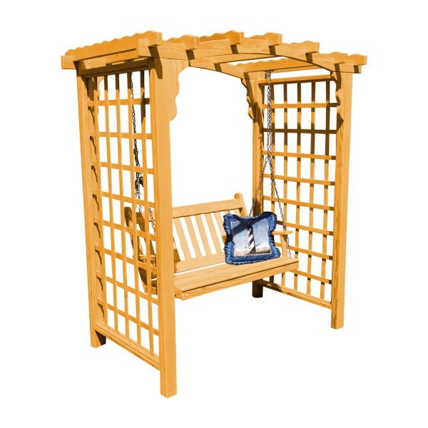 Yellow Pine Cambridge Arbor & Swing - Durable Wooden Garden Arbor with Bench Swing for Outdoor Relaxation | Perfect for Backyards, Patios, and Gardens