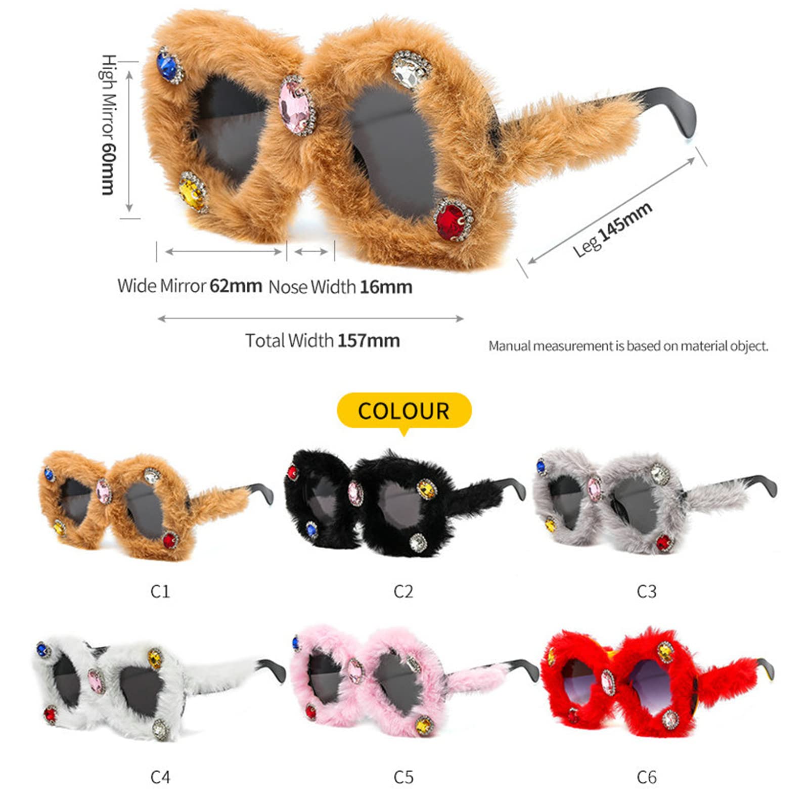 Trendy Punk Soft Fur Velvet Glasses for Women with Rhinestones | Handmade Fashion Sunglasses | Funny & Stylish Eyewear for Parties, Cosplay & Everyday Wear