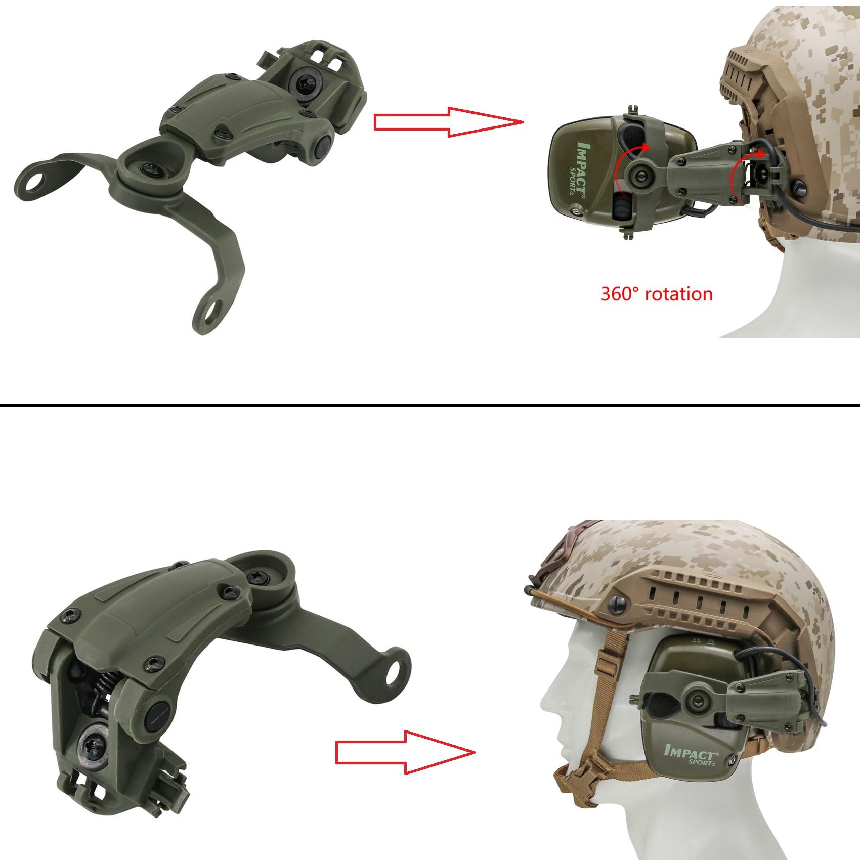 Tactical Helmet ARC Rail Adapter - Compatible with Howard Leight Impact Sport & Electronic Shooting Earmuffs | Perfect for Airsoft, Hunting & Range Shooting