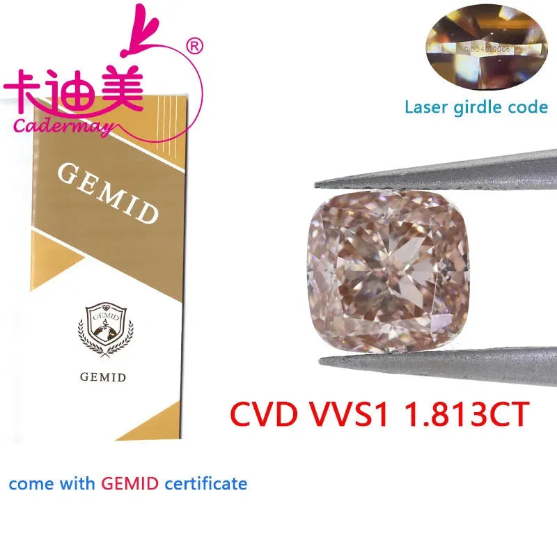 CADERMAY Cushion Cut 1.813CT VVS1 Clarity Fancy Brownish Pink CVD Lab Grown Diamond Loose Stone for Jewelry Making - Engagement Rings, Necklaces & Custom Jewelry Designs