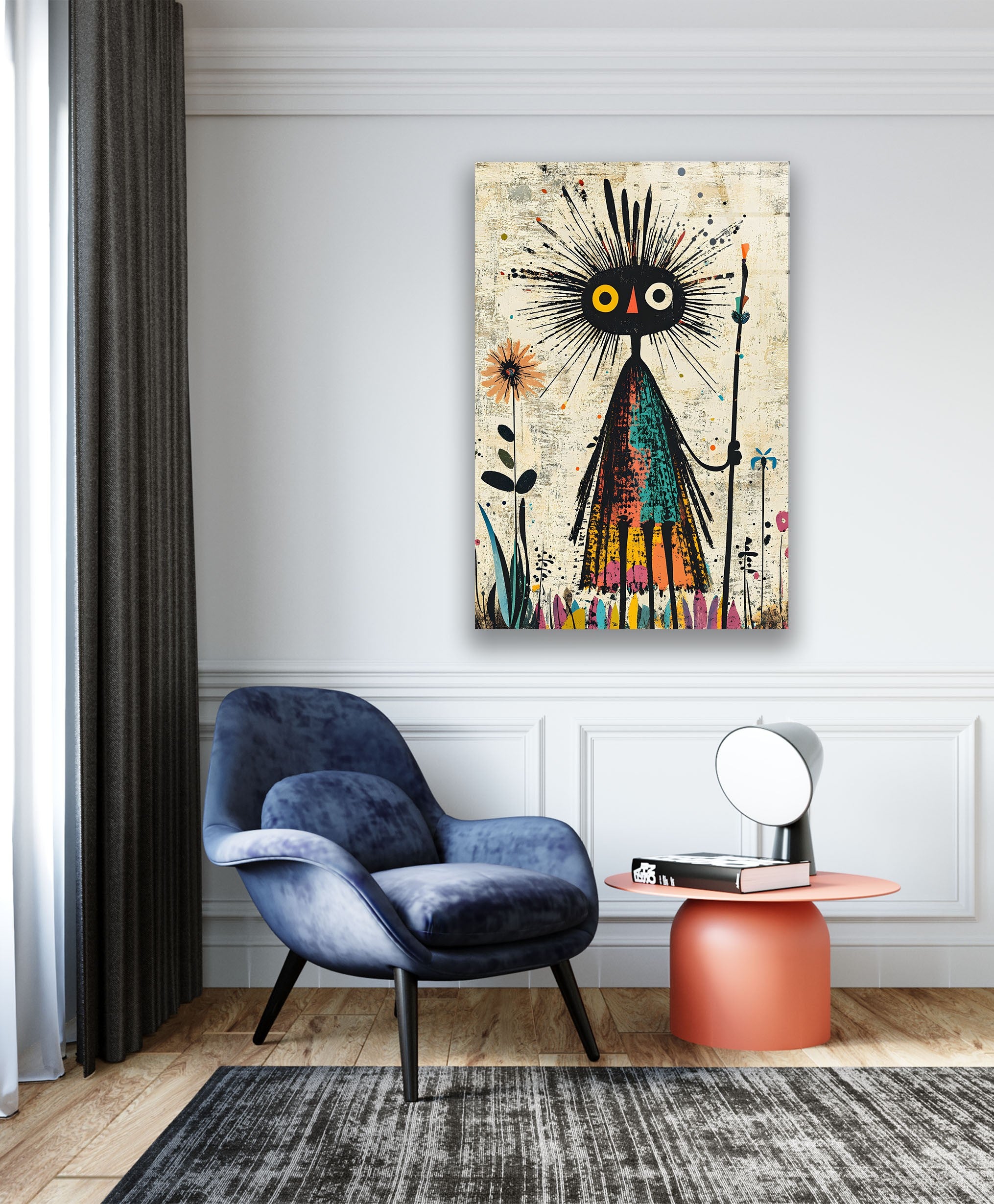 Hand-Painted African Tribal Figure Glass Wall Art - Unique Home Decor for Living Room, Bedroom & Office