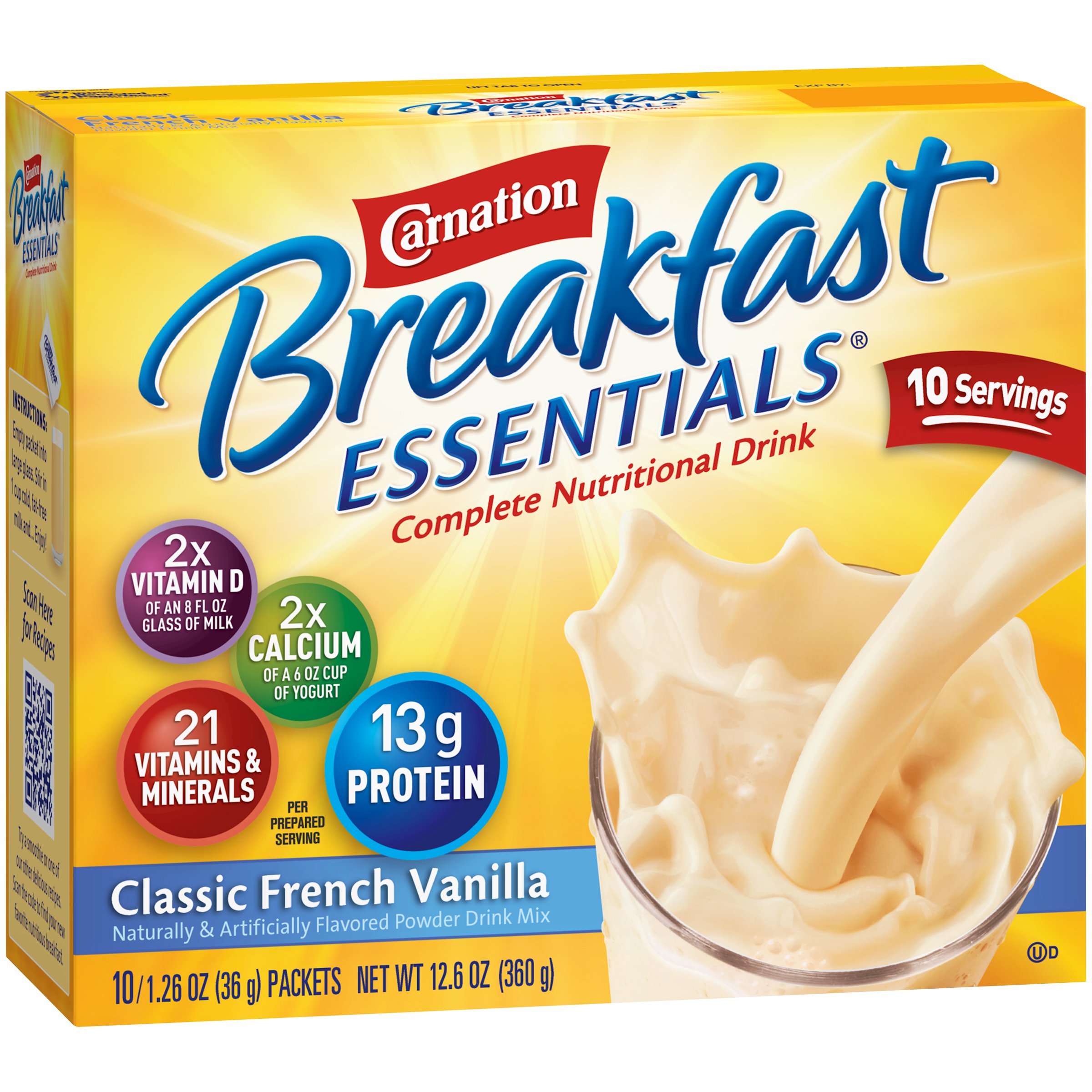 Carnation Breakfast Essentials Nutritional Drink Mix - 10 Packets (12.6 Oz) 2-Pack Box | Quick & Healthy Breakfast Solution for Busy Mornings, Post-Workout Recovery & On-the-Go Nutrition