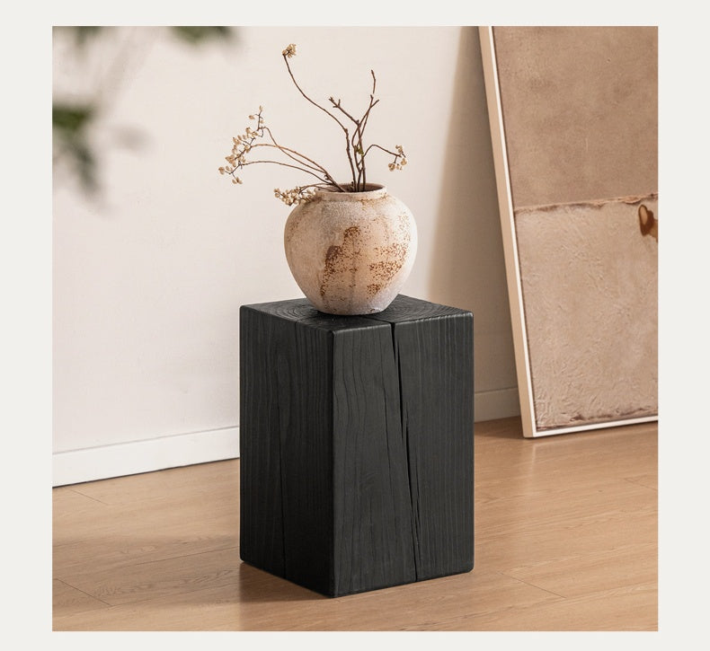 Pine Solid Wood Wabi Sabi Style Side Table - Handcrafted Natural Wood Nightstand for Bedroom, Living Room & Office - Rustic Minimalist End Table with Organic Texture