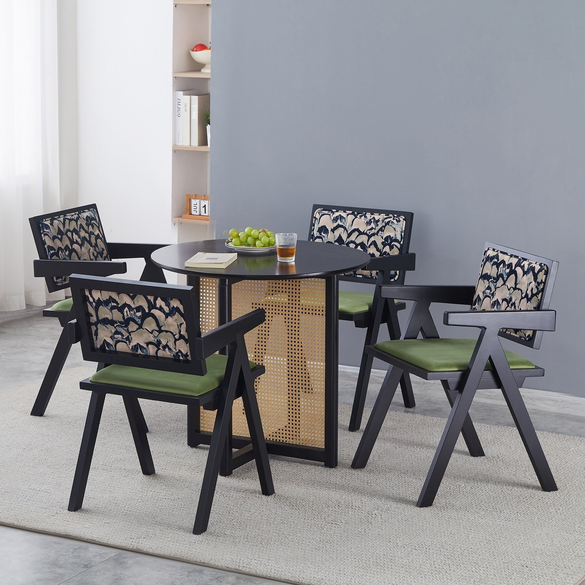 Solid Wood Dining Chairs with Armrests - Natural Rubber Wood & Rattan Woven Design for Kitchen, Dining Room, or Outdoor Patio
