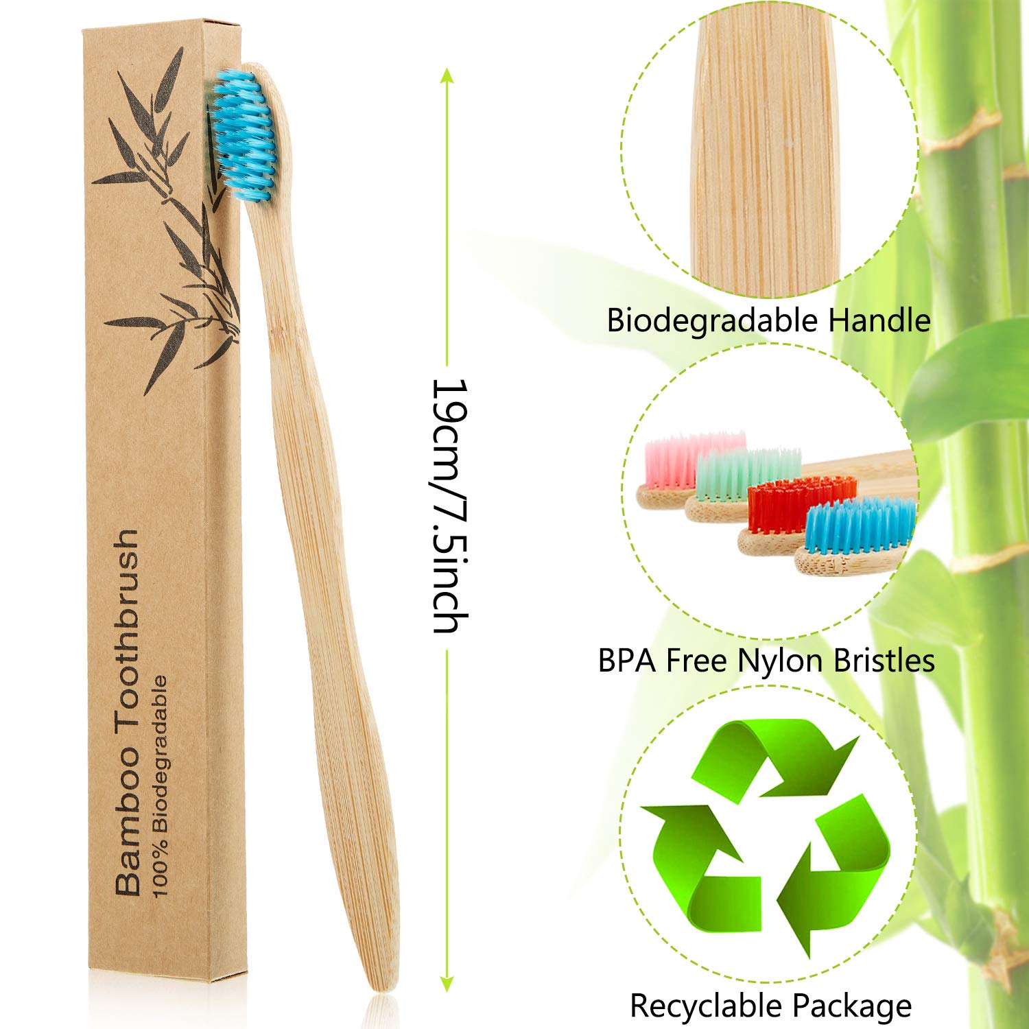 Eco-Friendly 18-Pack Bamboo Toothbrushes with Nylon Bristles & Ergonomic Handle - Biodegradable, Individually Wrapped, Multi-Colors - Perfect for Travel, Home & Zero-Waste Lifestyle