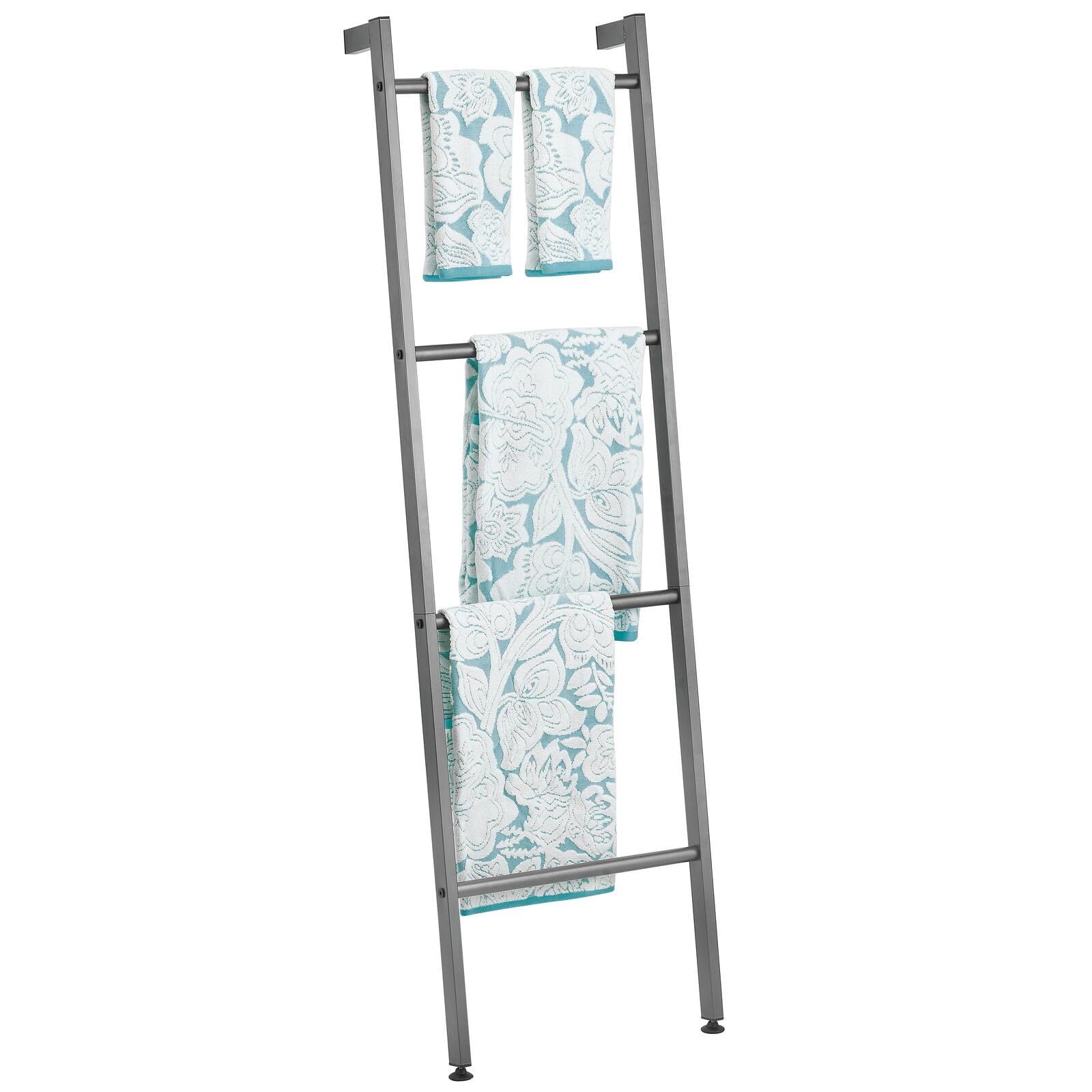 Metal Leaning Blanket & Towel Ladder - Rustic Blanket Rack for Bedroom Decor & Bathroom Towel Holder - Quilt Display Stand with Wall Mount - Nursery Ladder Organizer in Graphite Gray - Perfect for Farmhouse, Apartment & Dorm Room Storage Solutions