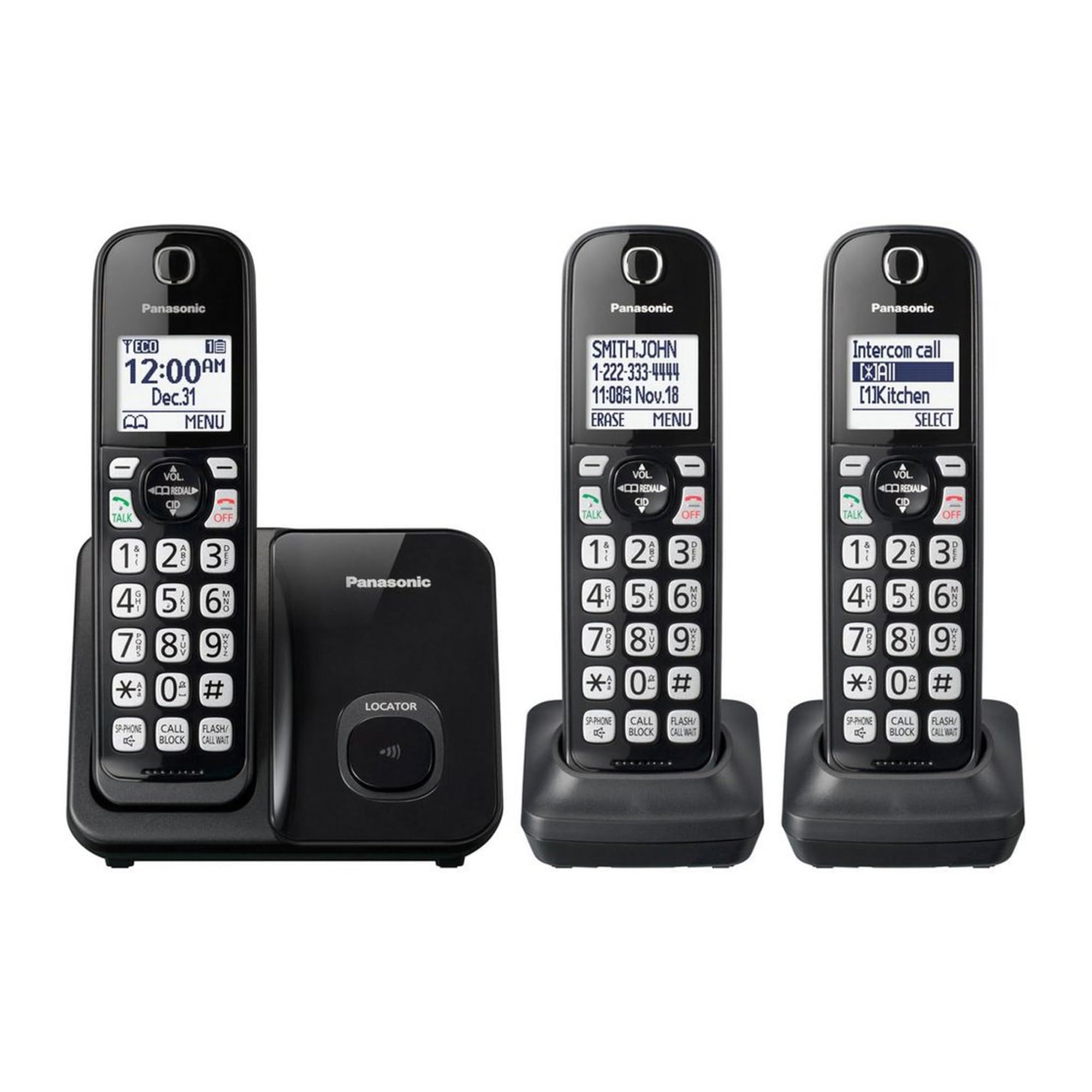 Panasonic KX-TGD513B Expandable Cordless Phone System with Call Blocking - 3 Handsets for Home & Office Use | Reliable Wireless Communication with Caller ID & Answering Machine