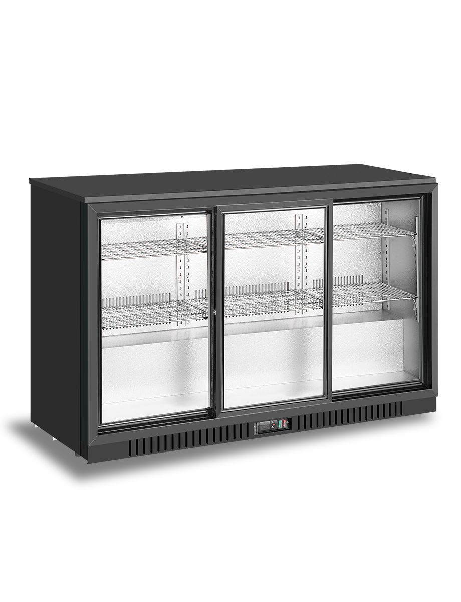Atosa BB 330SEC Commercial 3-Sliding Door Back Bar Cooler - Energy Efficient Glass Display Refrigerator for Bars, Restaurants & Convenience Stores