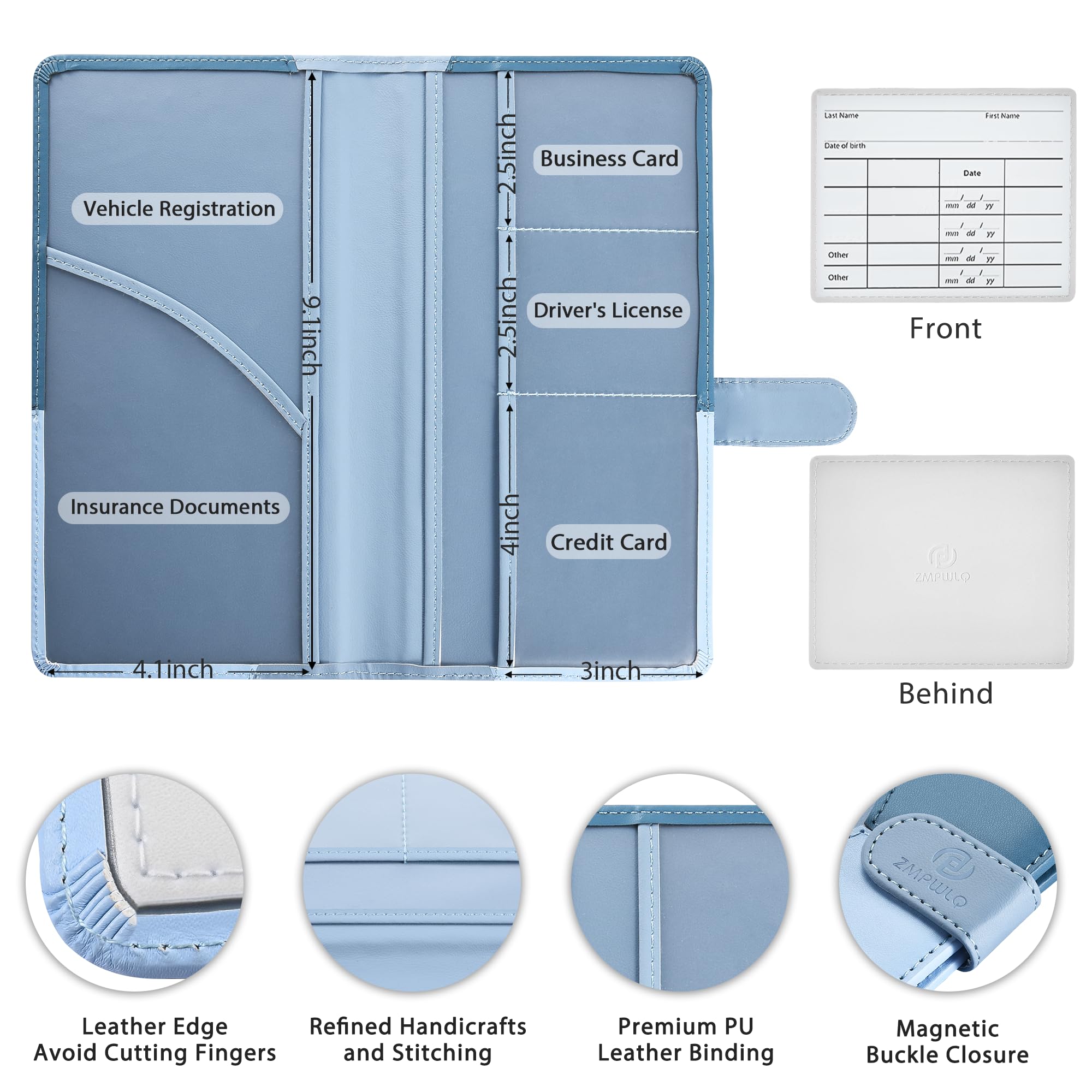 Leather Car Registration and Insurance Holder with Magnetic Closure - Auto Document Organizer for Glove Box, Essential Vehicle Accessories for Road Trips & Daily Commutes