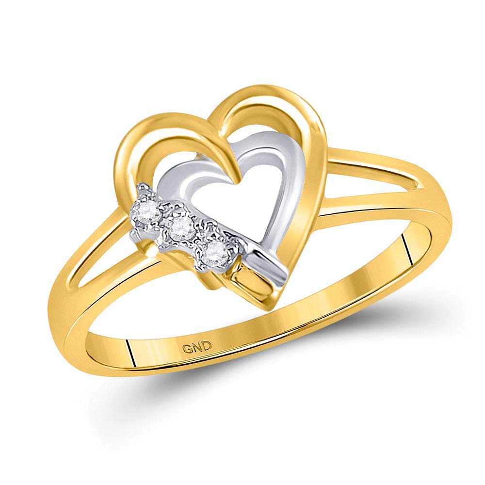 10kt Yellow Gold Women's Round Diamond Double Heart Ring - 0.03 Cttw by FB Jewels | Elegant Valentine's Day Gift, Anniversary Present, Romantic Proposal Jewelry for Her
