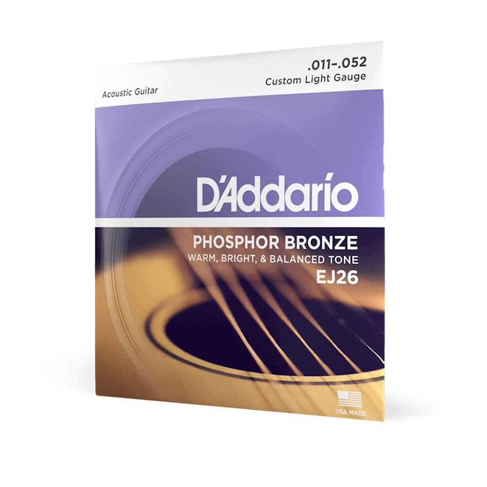 D'Addario EJ26 Phosphor Bronze Custom Light Acoustic Guitar Strings - 12-53 Gauge for Warm Tone & Playability | Perfect for Folk, Country & Fingerstyle Playing