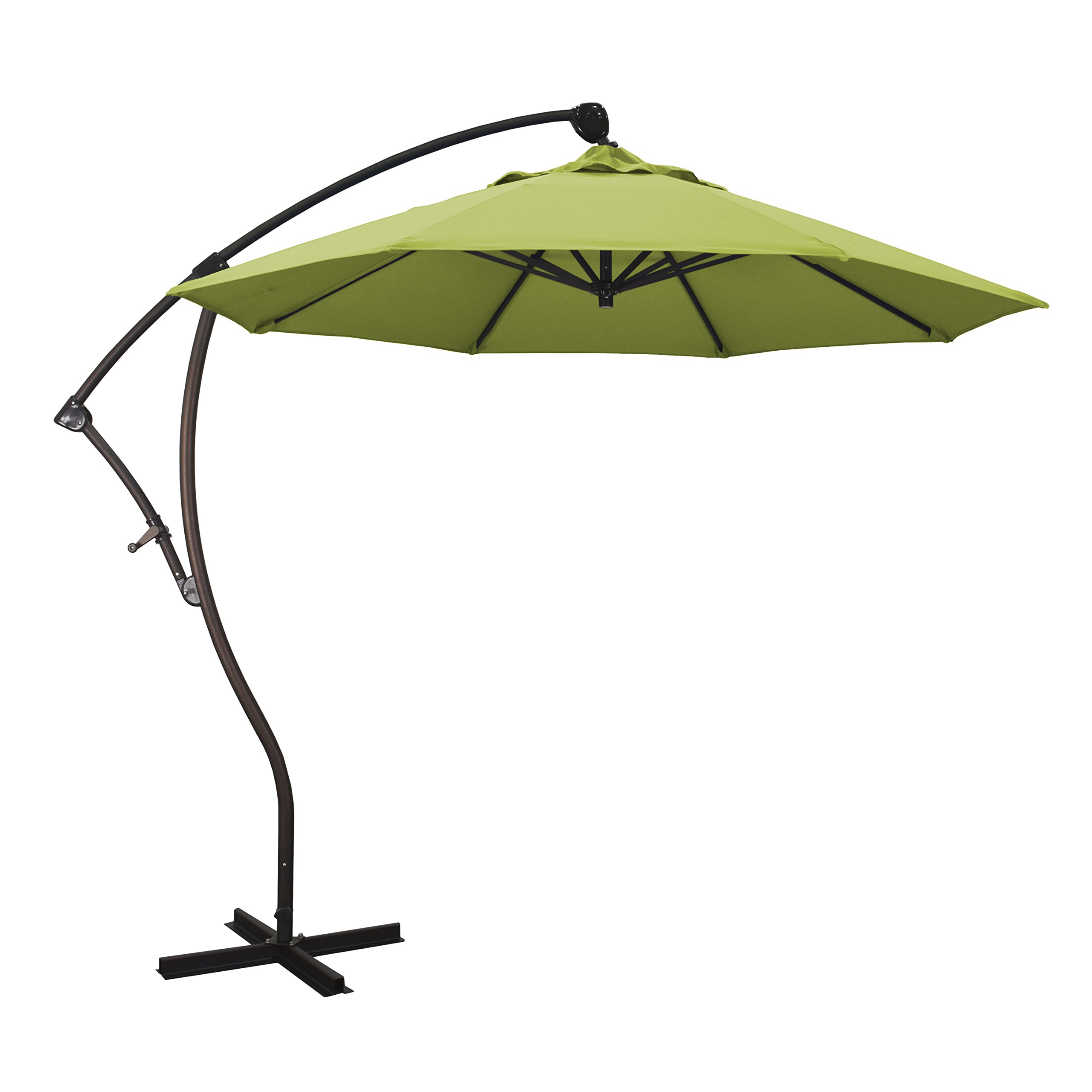 California Umbrella 9' Round Aluminum Cantilever Umbrella with Crank Lift & 360° Rotation - Bronze Pole & Ginko Design - Perfect for Patio, Poolside, and Outdoor Dining Areas