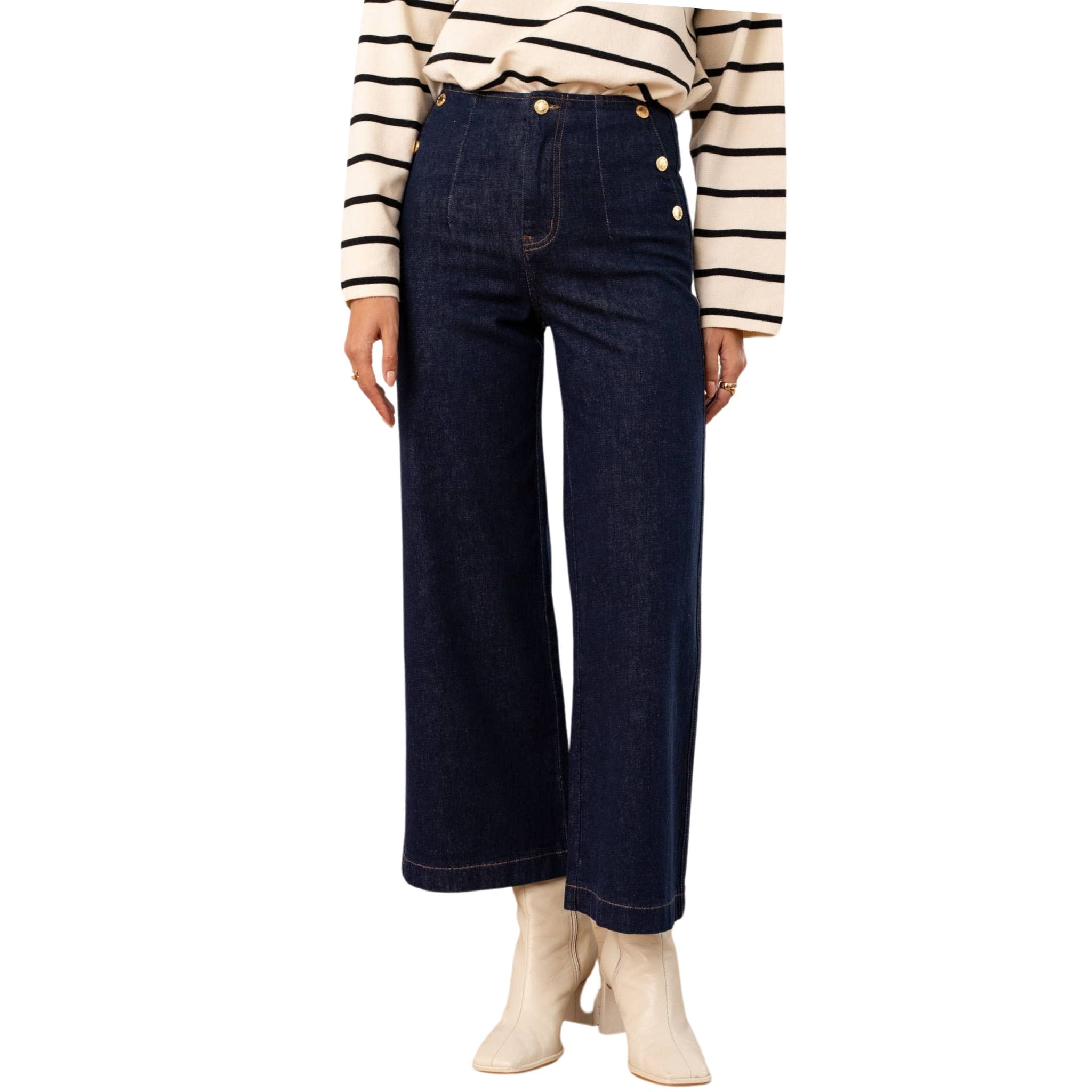Stylish Wide Leg Venise Jeans in Navy Blue - Perfect for Casual Outings & Boho Chic Looks