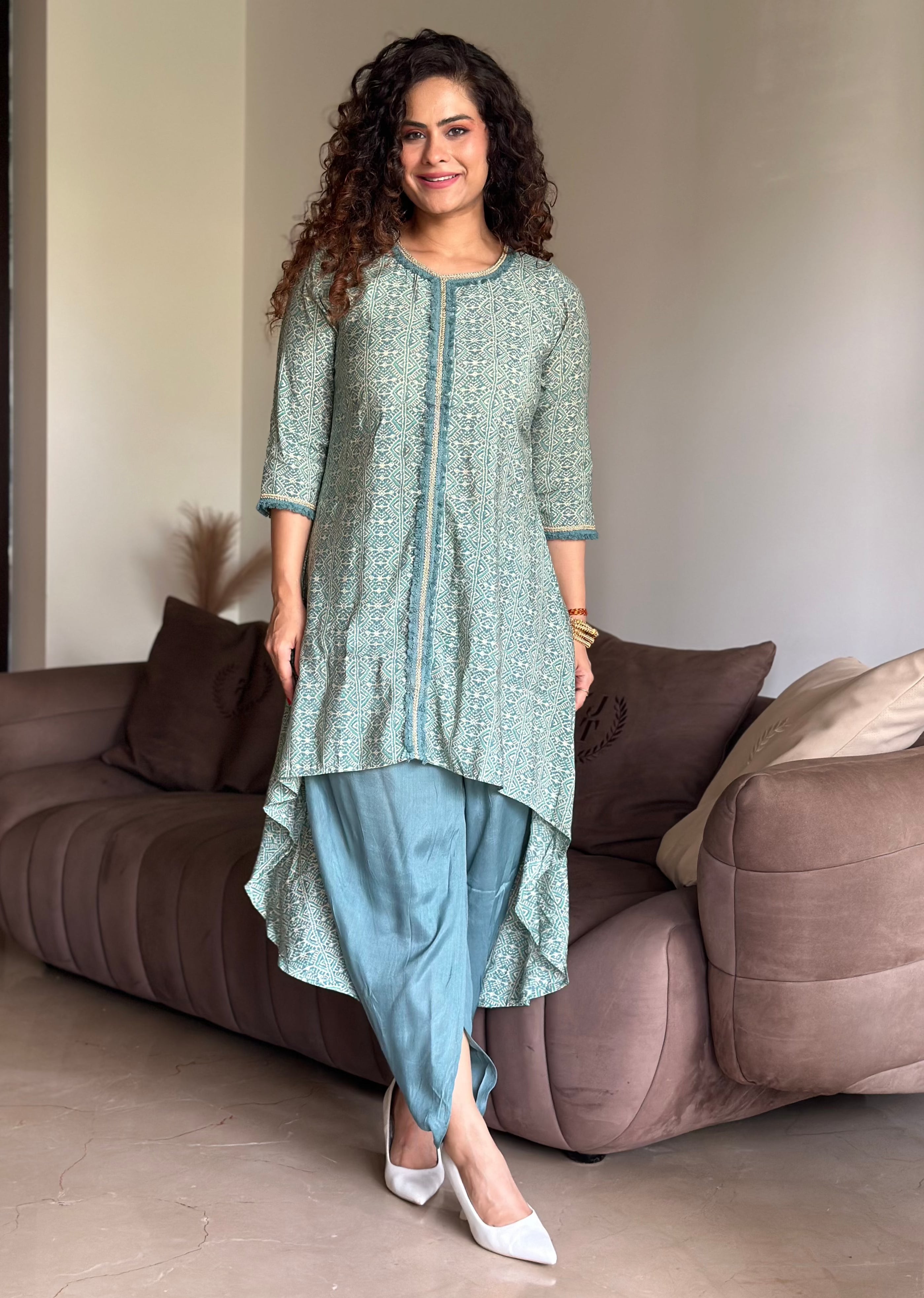 Elegant Blue Kurta with Tulip Pants Set - Indian Ethnic Wear for Women - Perfect for Festivals, Weddings & Special Occasions