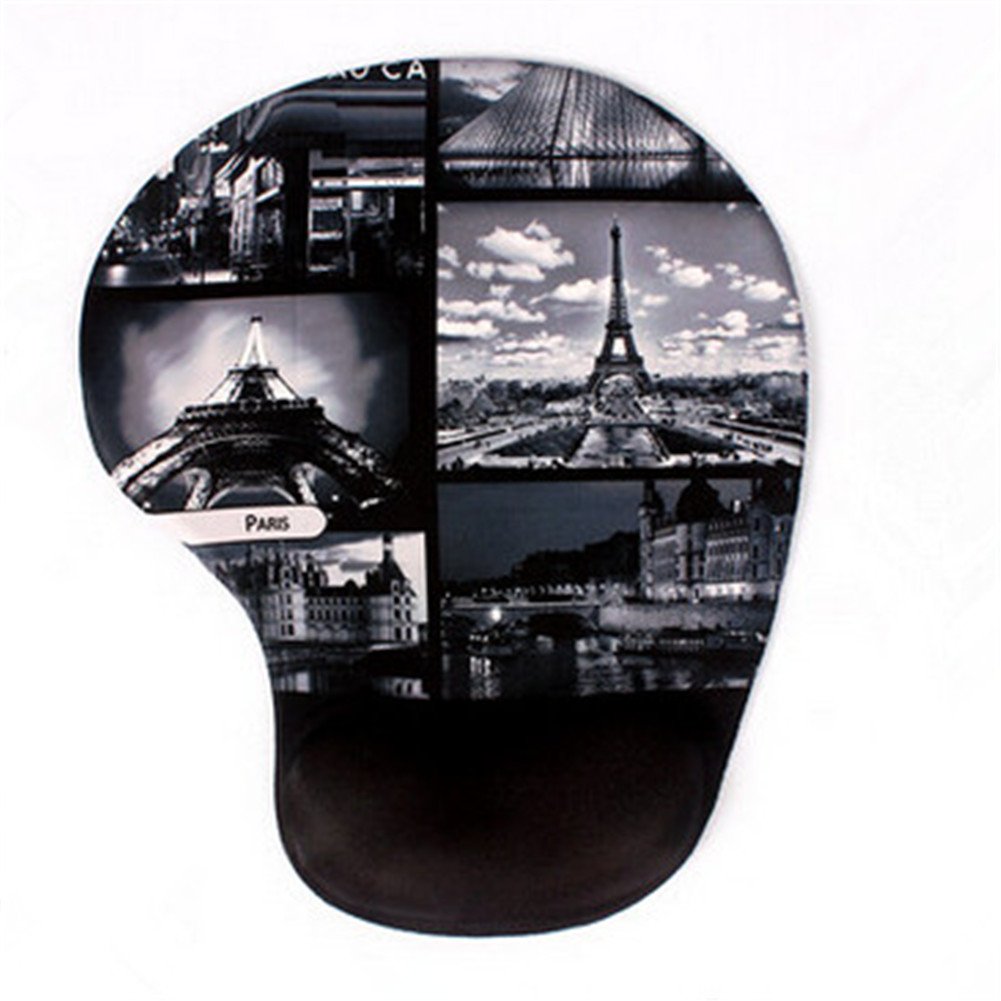 Ergonomic Memory Foam Mouse Pad with Wrist Support - Flexible Silicone Non-Slip Base, Comfortable Optical Mouse Mat for Computer Work (Retro Paris Design) - Perfect for Office, Gaming & Long Computer Sessions