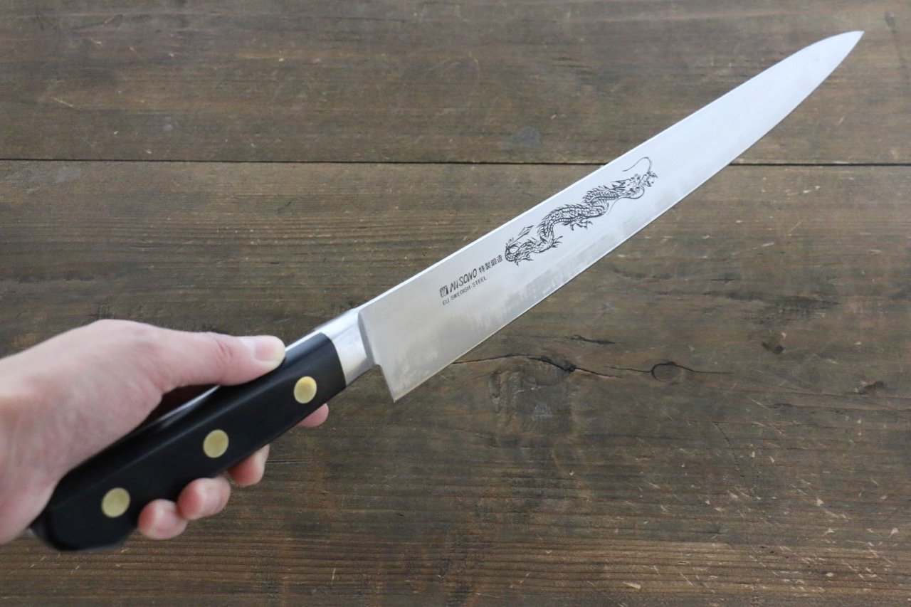Premium Misono Swedish Steel Sujihiki Knife - Dragon Engraved Japanese Slicing Knife for Sushi, Meat & Delicate Cutting | Professional Chef & Home Kitchen Essential
