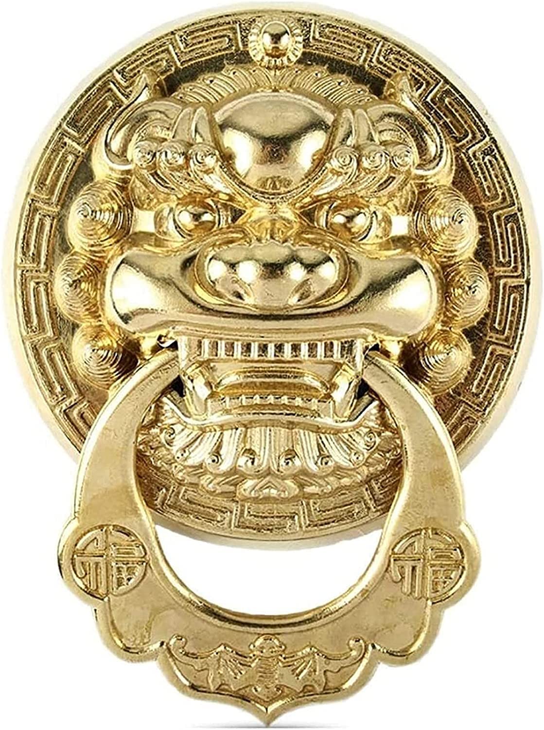 Vintage Chinese Lion Door Knocker - Solid Brass Door Handle for Front Gates, Cabinets & Wine Cellars - 24cm Round Furniture Pull Knob - Perfect for Outdoor Entryways & Classic Home Decor