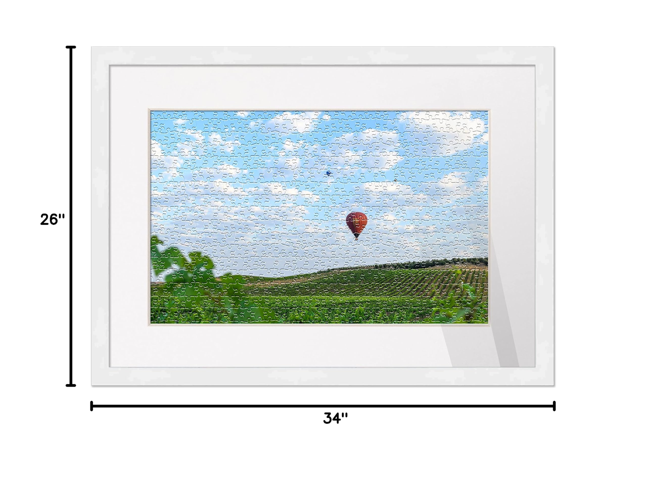 26x34 White Solid Wood Picture Frame with Mat for 24x32 Puzzle - Includes Peel & Stick Puzzle Glue Sheets, White Photo Mat, Acrylic Plexiglass, Foam Board Backing & Hanging Hardware | Perfect for Displaying Jigsaw Puzzles in Home, Office or Gallery