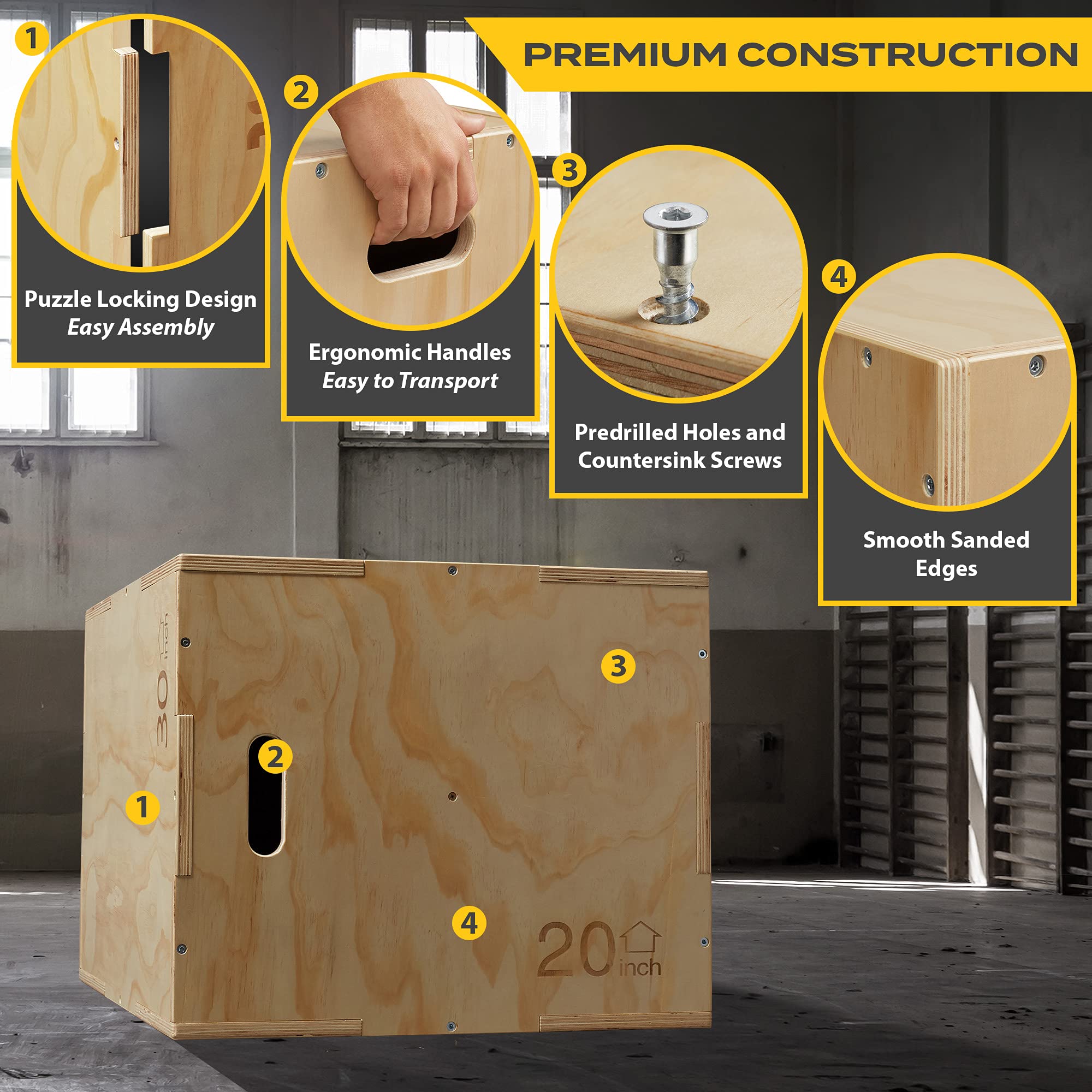 Premium 3-in-1 Wood Plyometric Box for CrossFit, HIIT & Home Workouts - Adjustable Jump Training Box for Strength & Conditioning - Perfect for Gym, Garage & Outdoor Fitness Training