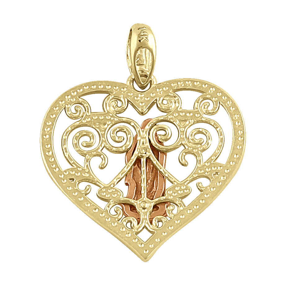 14K Yellow Gold Virgin Mary Heart Pendant Necklace - Religious Jewelry for Women, Gifts for Baptism, First Communion & Confirmation - Elegant Catholic Faith Charm for Everyday Wear