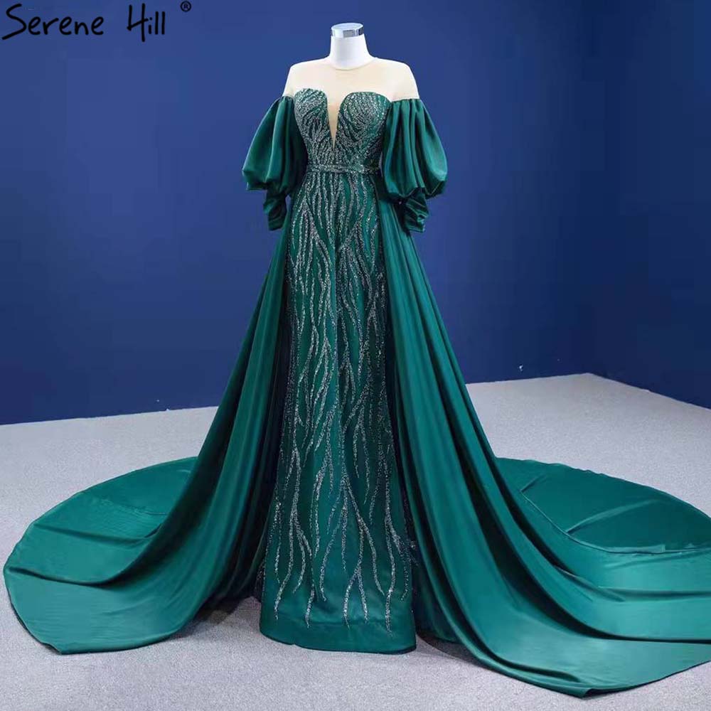 Elegant Luxury Beaded Mermaid Evening Dress for Women - Serene Hill Green Overskirt Gown 2025 | Perfect for Parties, Proms & Formal Events | Style HM67428