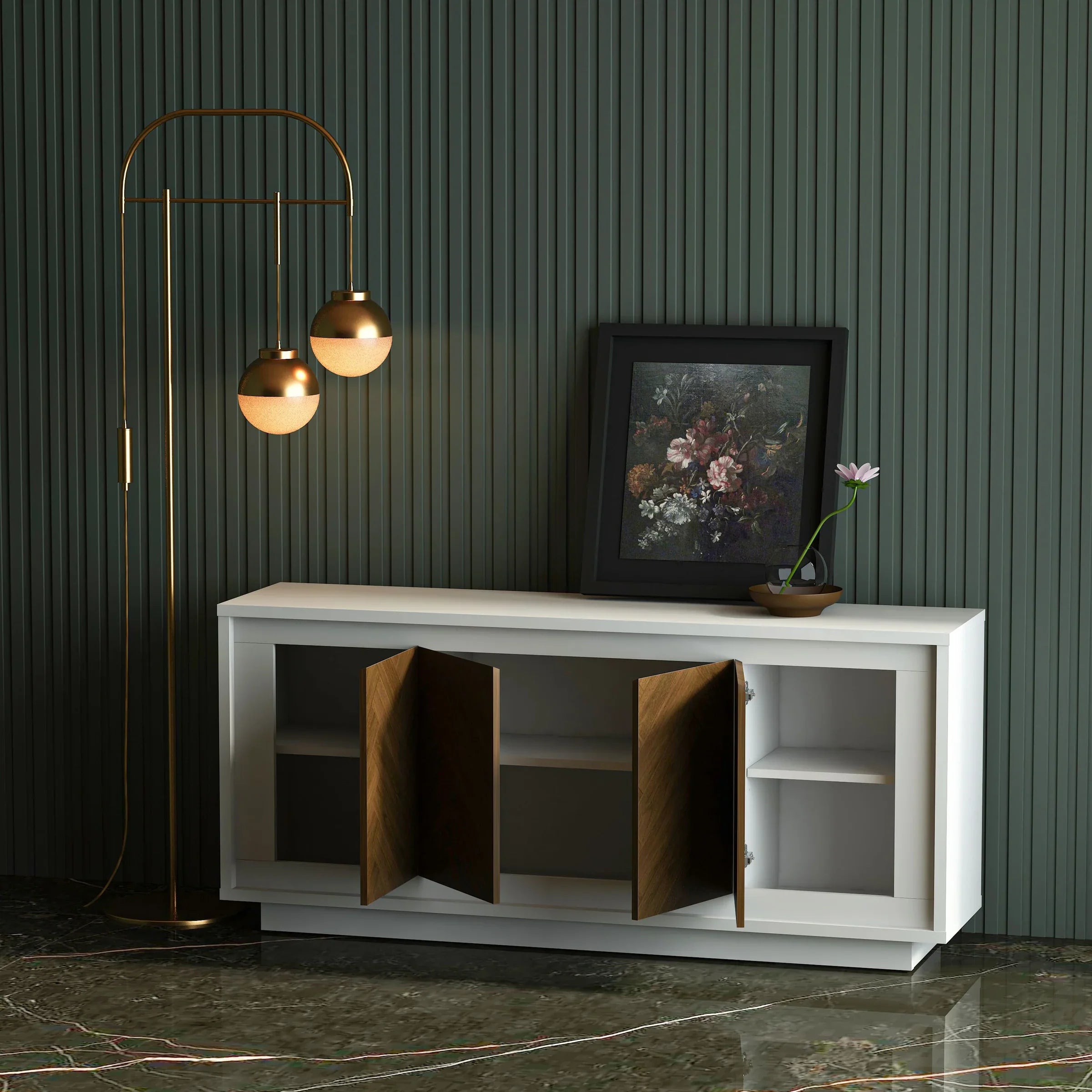 Anderson Teak Paraggi Sideboard - White & Mahogany Finish - SB PB 6316 - Perfect for Dining Room Storage & Living Room Organization