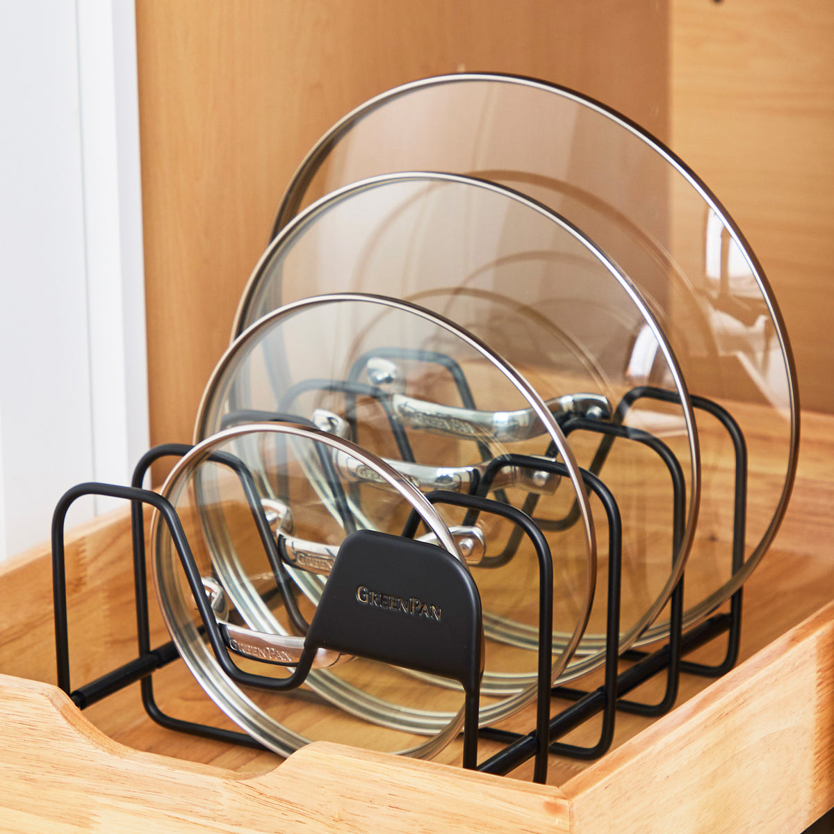 GreenPan Non-Stick Lid Organizer - Space Saving Kitchen Cabinet Organizer for Pots and Pans Lids - Perfect for Pantry, Drawer or Cabinet Storage (Set of 2)