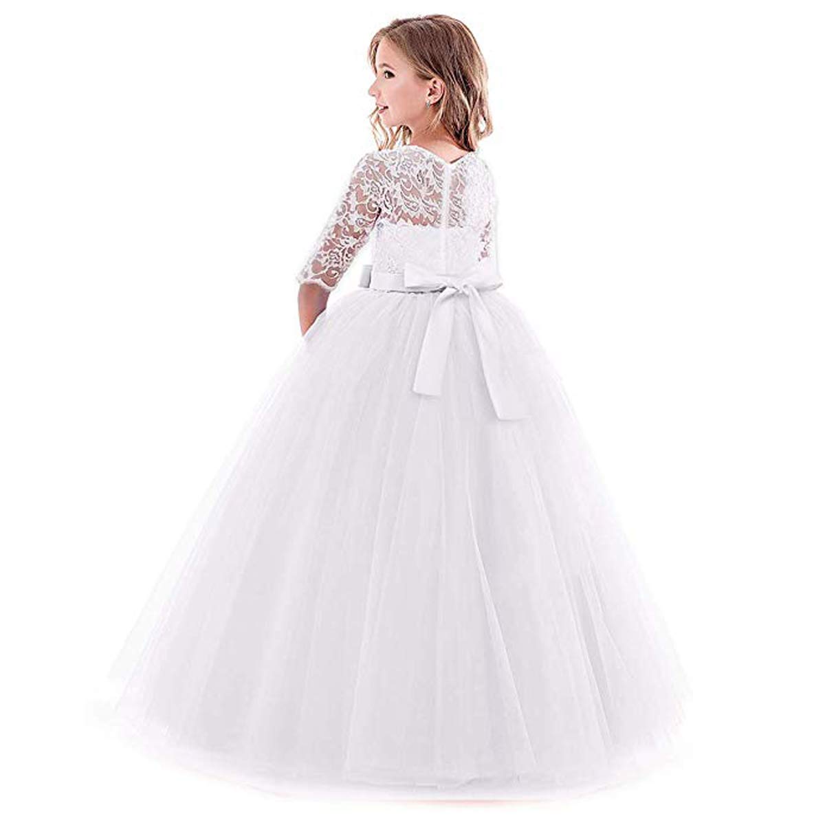 Girls Flower Party Dress - Long Princess Gown with Tulle & Lace for Wedding, Evening Formal & Pageant | Perfect for Birthday, Prom, Quinceañera & Special Occasions
