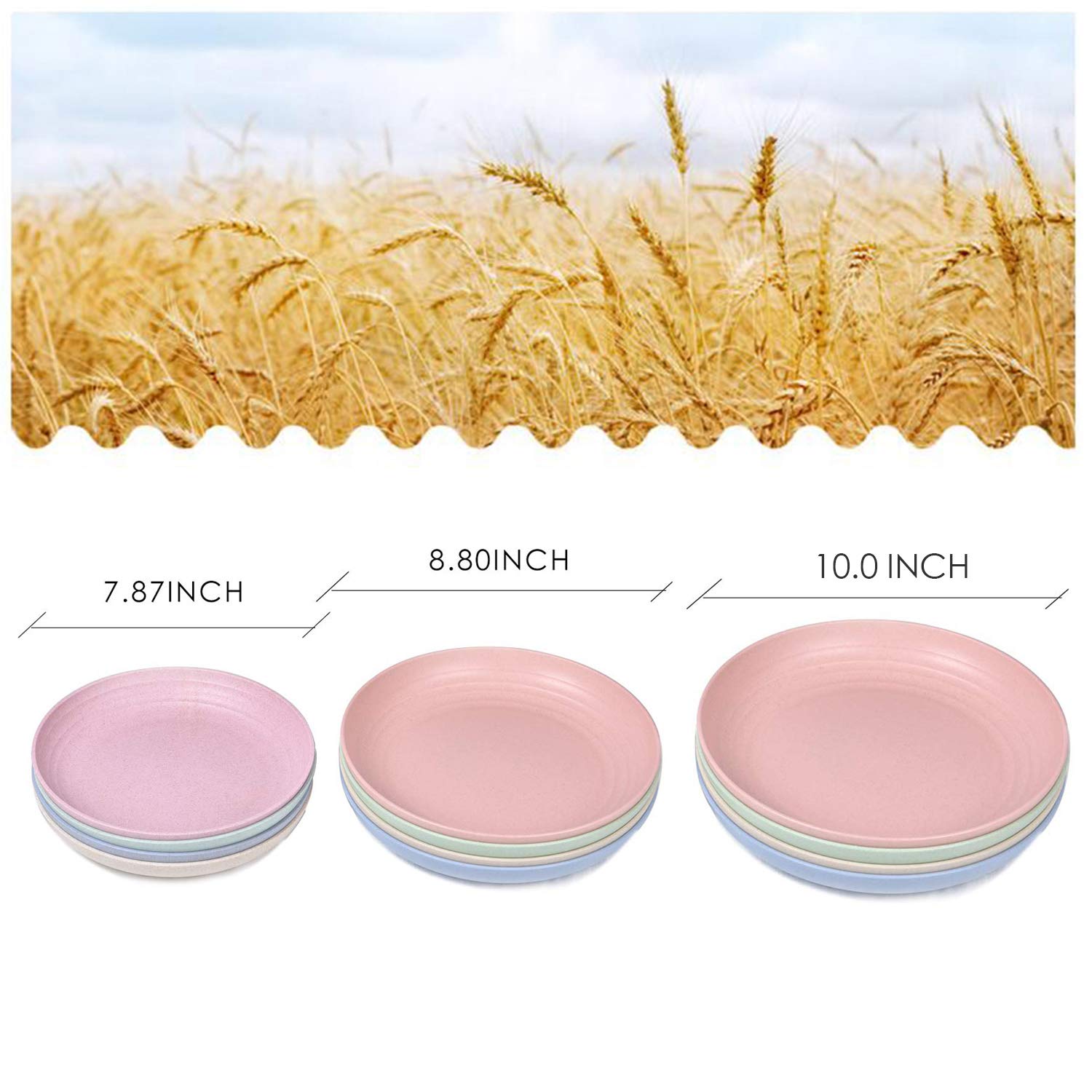 Eco-Friendly Wheat Plastic Reusable Dinner Plates - 10 Inch, 4 PCS Set for Camping, Outdoor, Kitchen & Dorm - Microwave & Dishwasher Safe, Unbreakable, Lightweight - Perfect for Picnics, BBQs, Parties & Everyday Use