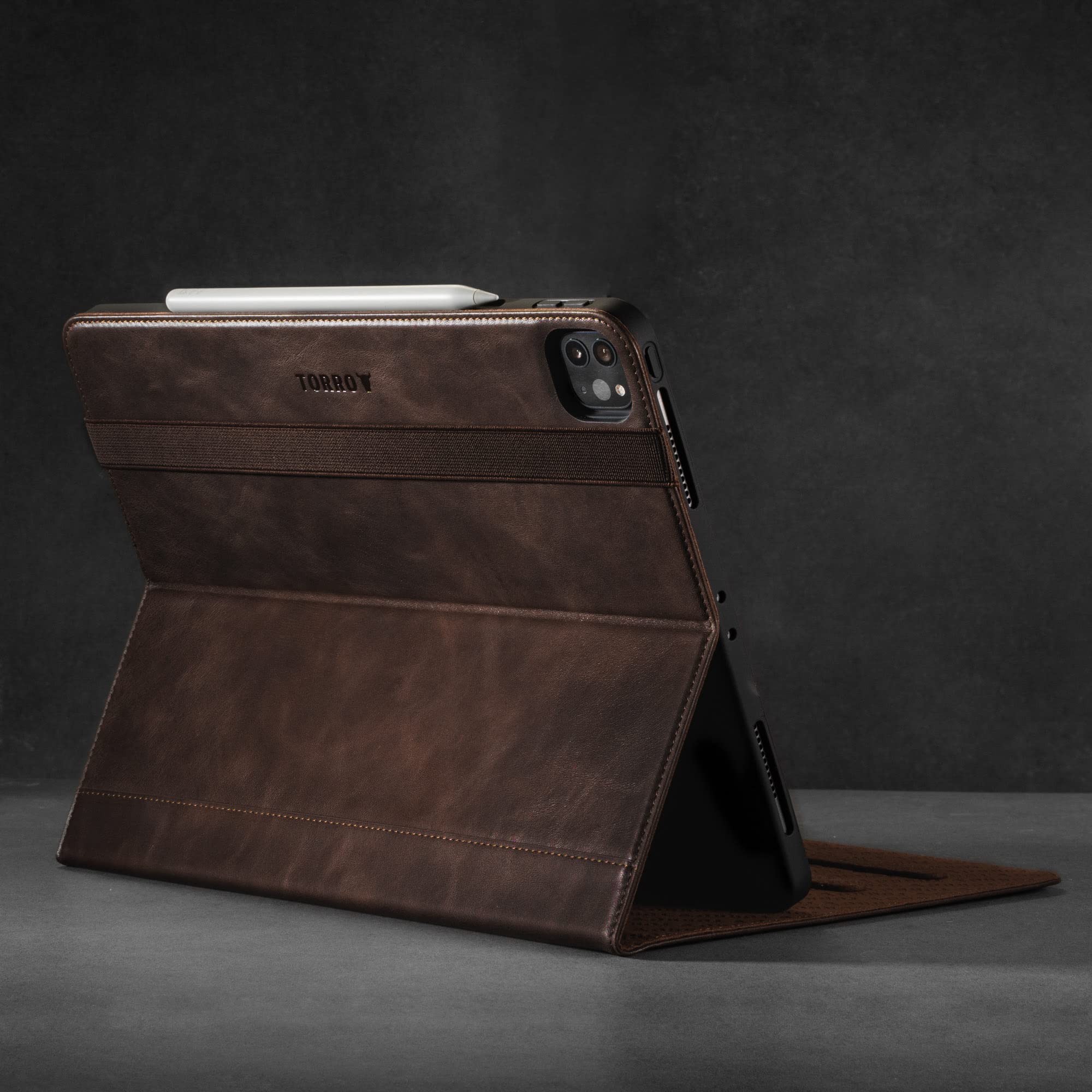Premium Genuine Leather iPad Pro 12.9 Case (6th/5th/4th Gen 2022) with Stand, Apple Pencil Holder & Auto Wake/Sleep - Perfect for Work, Travel & Home Office (Dark Brown)