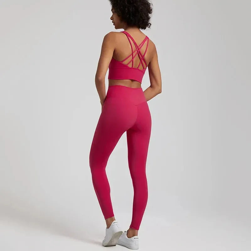 Buttery Soft 2-Piece Yoga Set for Women - Strappy Sports Bra & High Waist Leggings | Workout Outfit, Gym Clothing & Sports Suits | Perfect for Yoga, Pilates & Fitness Training