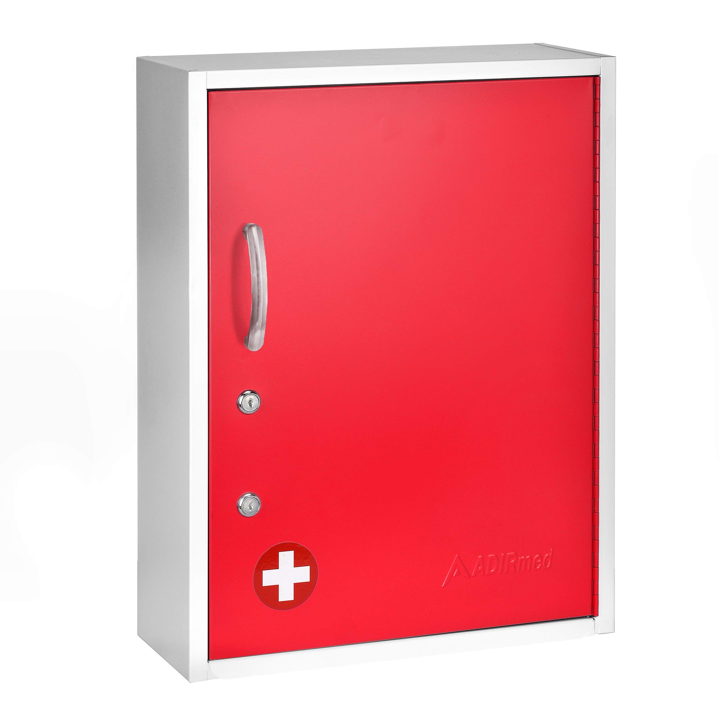 AdirMed Large Wall Mounted Medicine Cabinet with Pull-Out Shelf & Document Pocket - Steel Medical Organizer with Dual Lock for Secure Storage - Perfect for Medicine, First Aid Kits & Emergency Supplies (Red) - Ideal for Bathroom, Clinic, Hospital & Home Organization