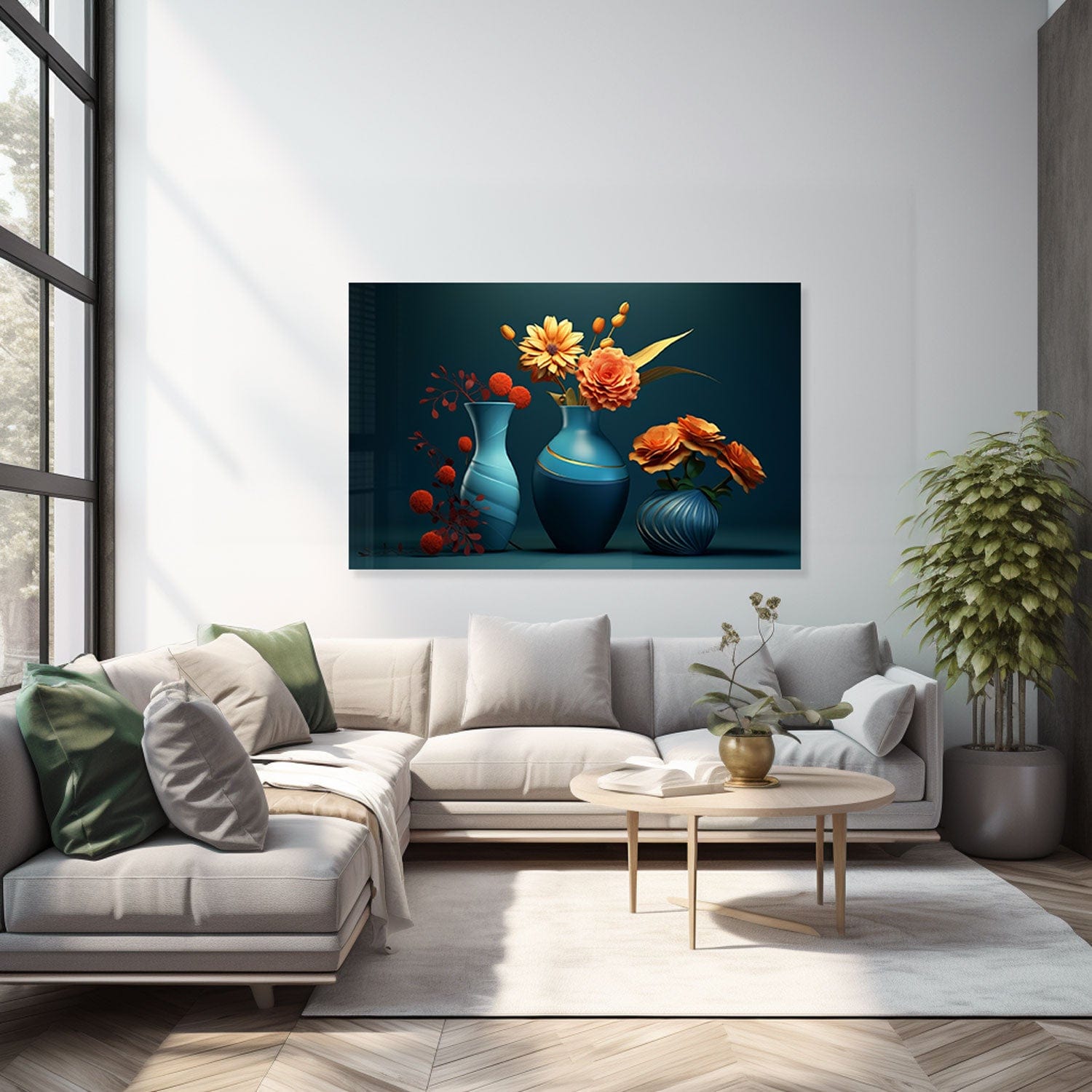 Portrait Flowers Tempered Glass Wall Art - Elegant Floral Home Decor for Living Room, Bedroom & Office - Shatterproof & Stylish