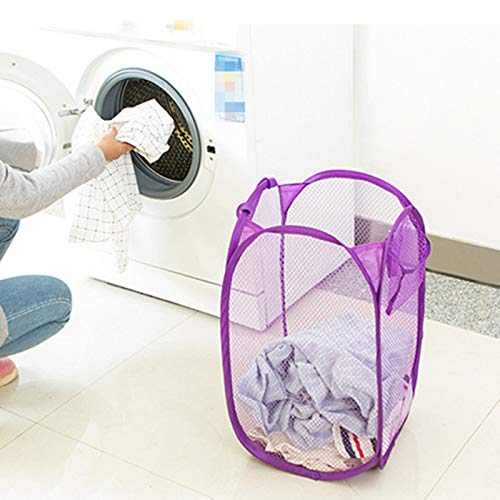 Foldable Portable Mesh Laundry Hamper for Baby Clothes & Kids Toys - Nursery Storage Basket, Pop Up Camper Organizer (Purple) - Perfect for Daycare, Travel & Small Space Organization