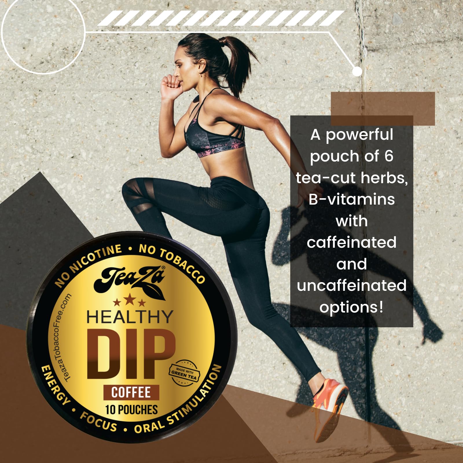 TeaZA Herbal Dip Coffee Pouches - Nicotine Free, Tobacco Free, Caffeinated Energy Pouches with Green Tea Extract (4 Pack) - Perfect for Workouts, Travel & Focus Boosting