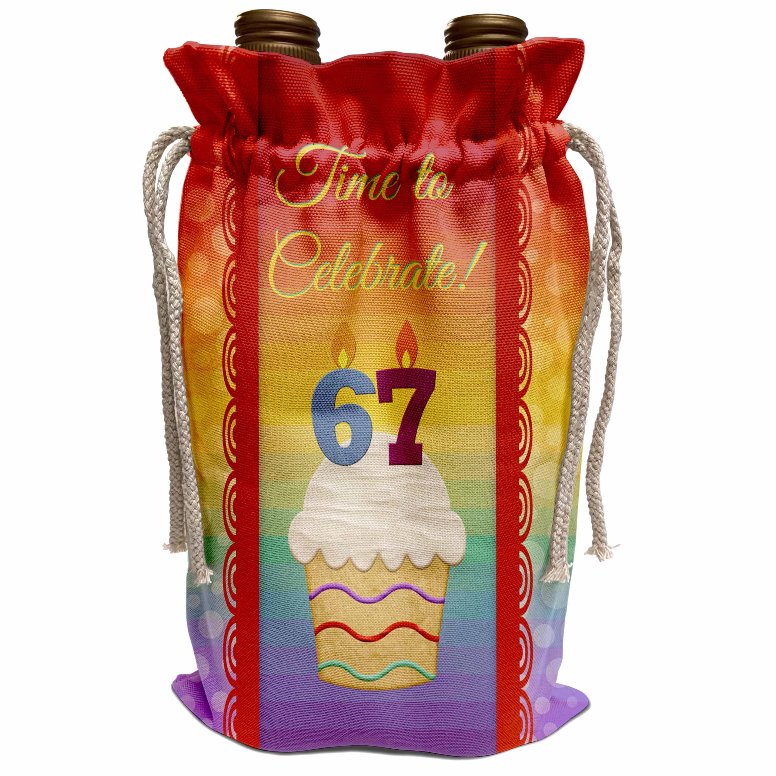 Elegant Wine Bag with Cupcake & Number Candles Design - Perfect for 67th Birthday Celebrations, Anniversary Parties & Special Occasions